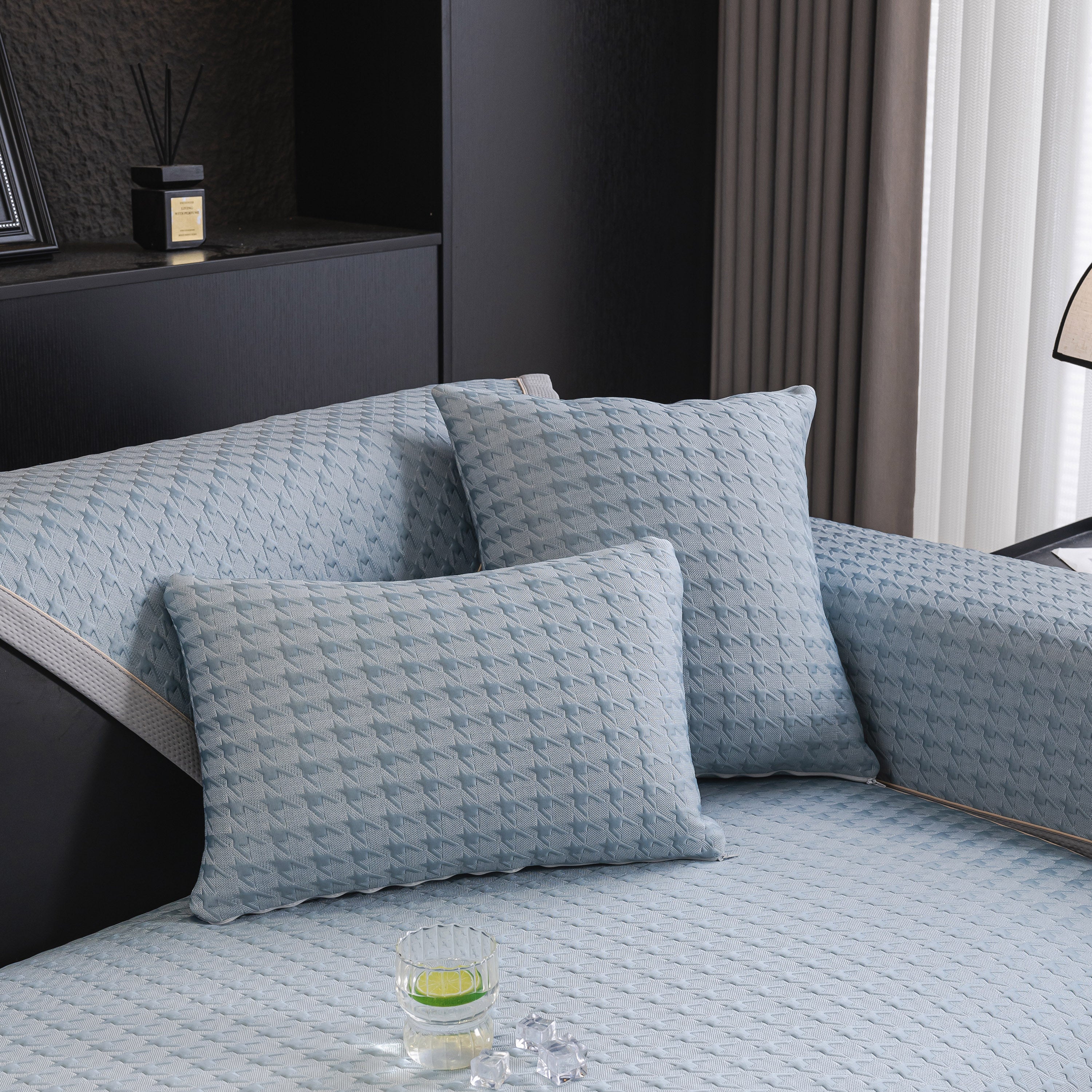 Houndstooth Ice Silk Breathable Sofa Cover, Modern Non-slip Summer Couch Protector