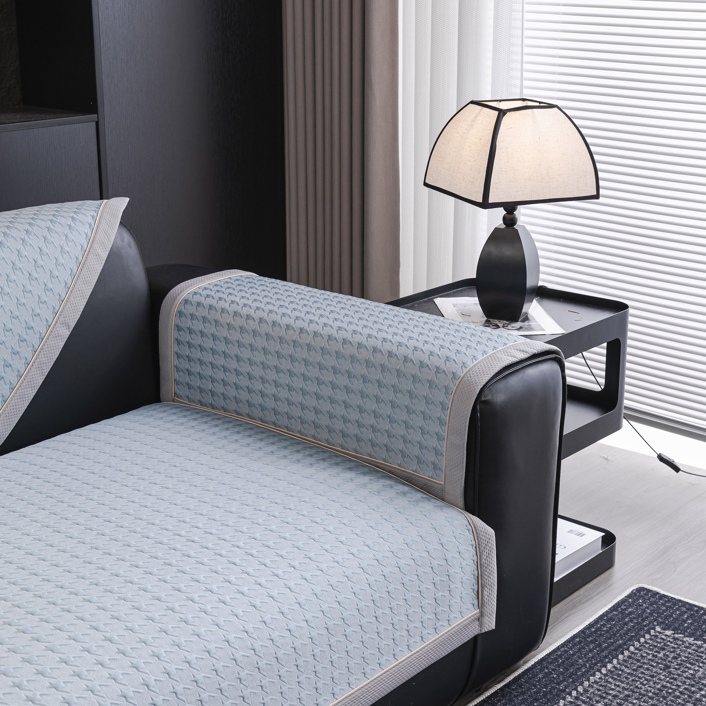 Houndstooth Ice Silk Breathable Sofa Cover, Modern Non-slip Summer Couch Protector