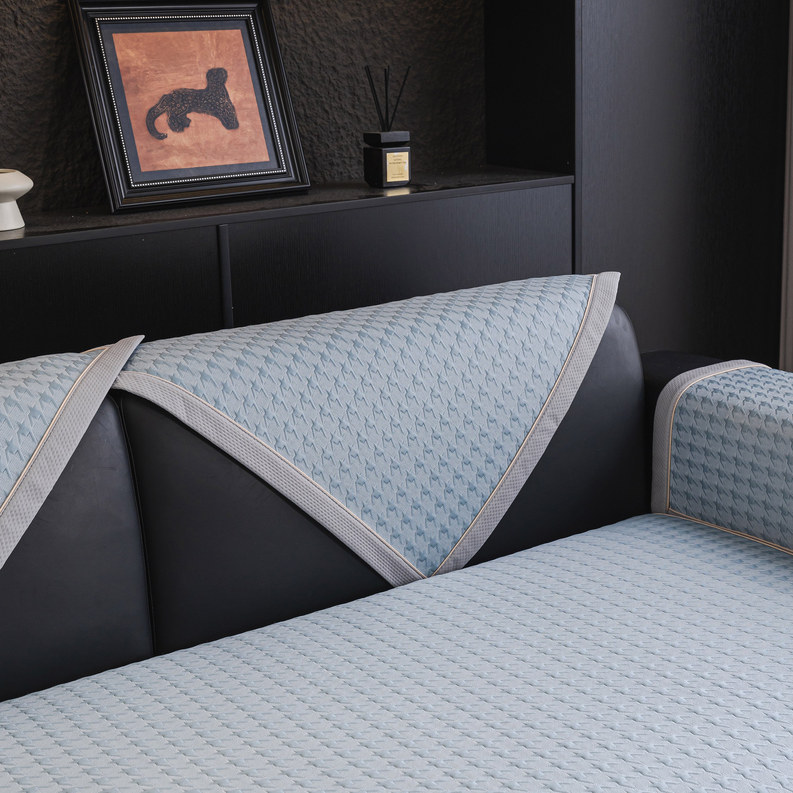 Houndstooth Ice Silk Breathable Sofa Cover, Modern Non-slip Summer Couch Protector
