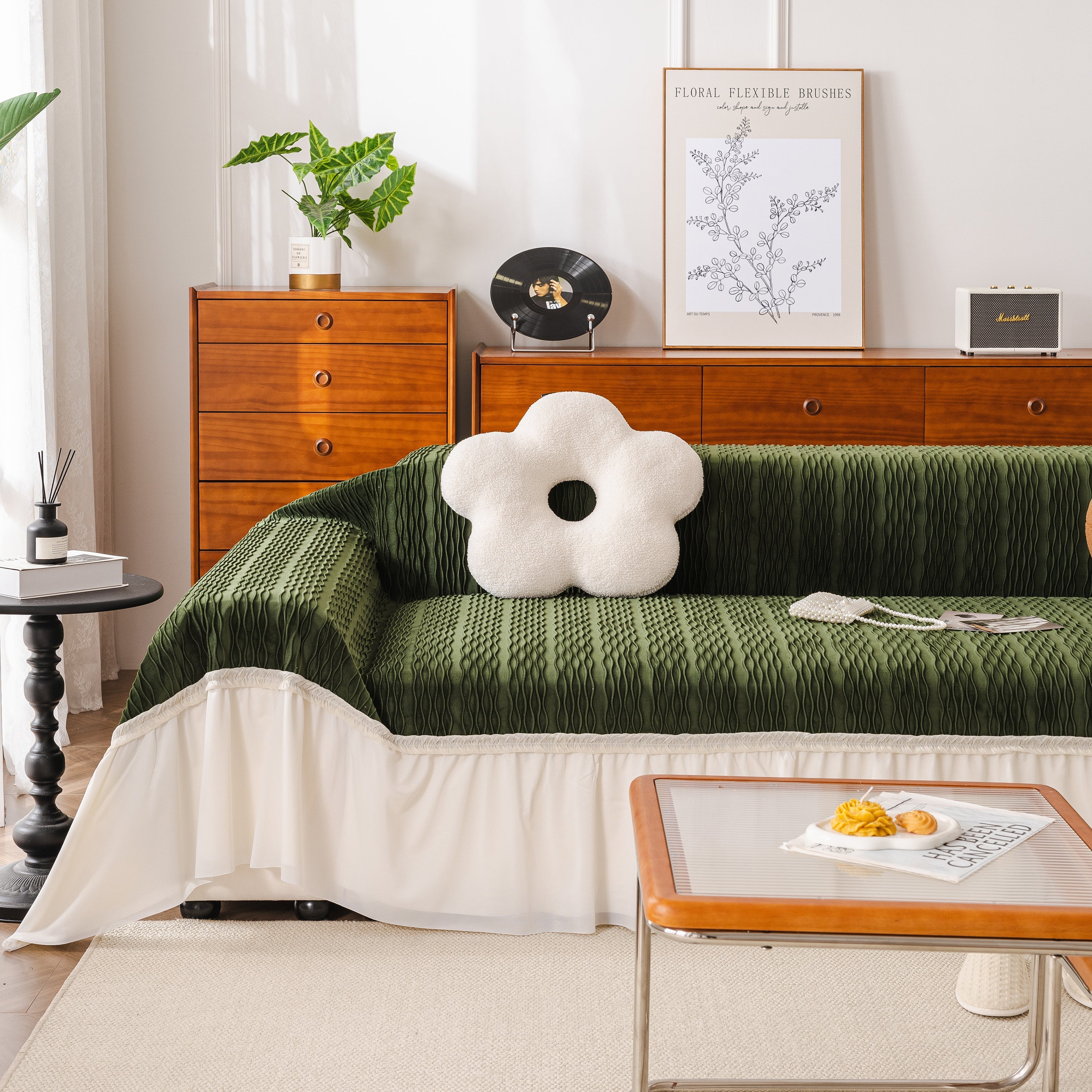 Soft Warm Flannel Couch Cover Throw Blanket With French Flounce, Beautiful Furniture Throws For Sofas