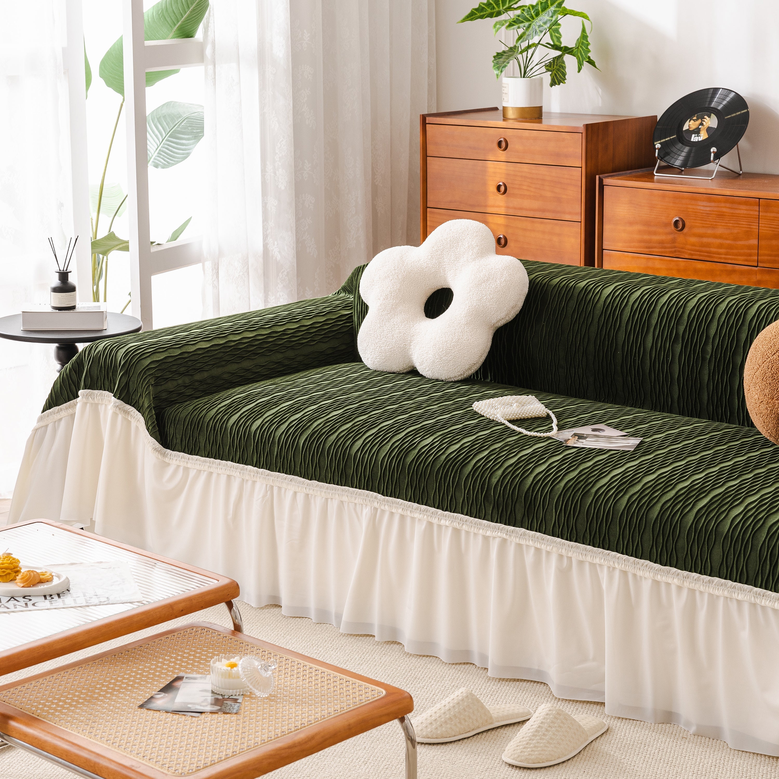 Soft Warm Flannel Couch Cover Throw Blanket With French Flounce, Beautiful Furniture Throws For Sofas