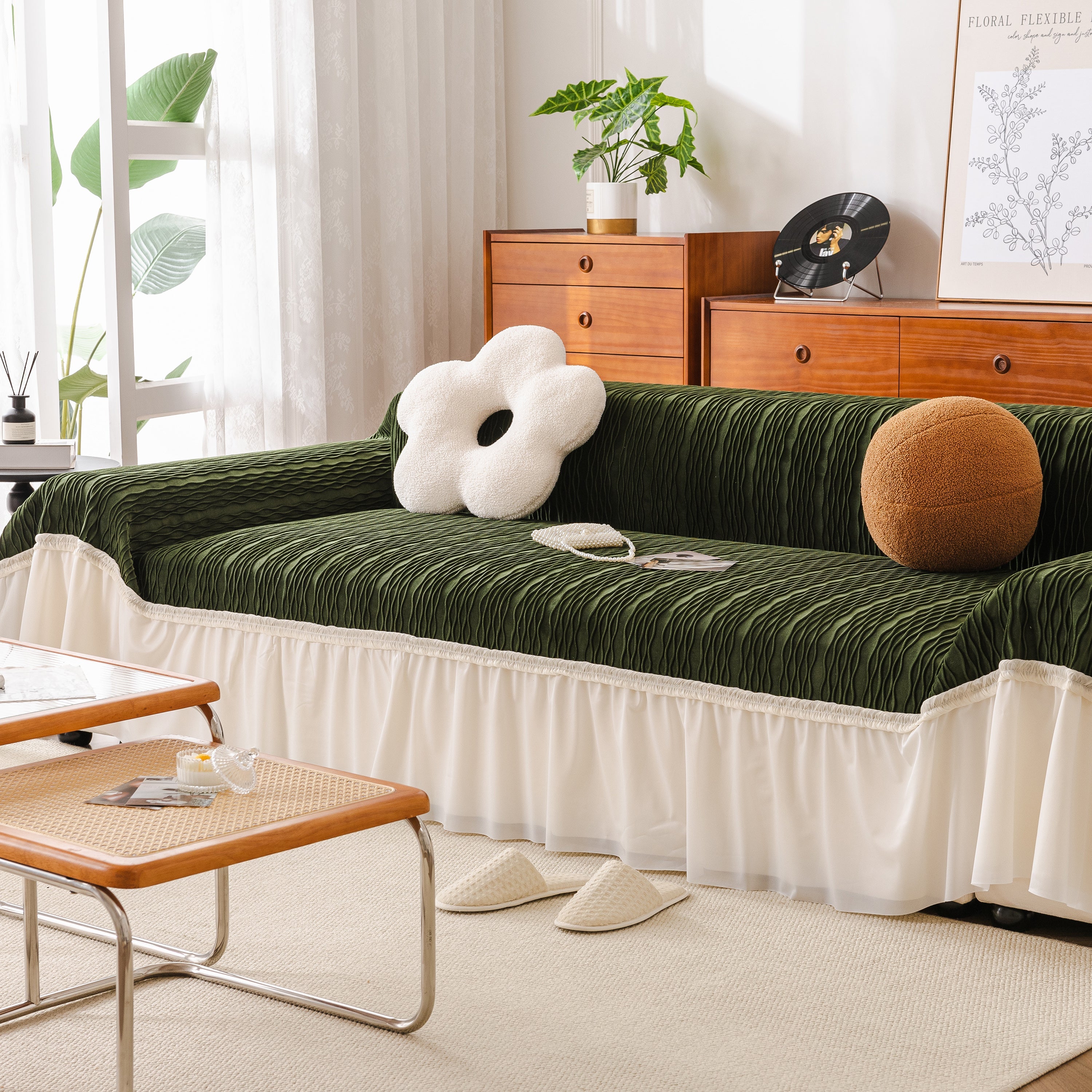 Soft Warm Flannel Couch Cover Throw Blanket With French Flounce, Beautiful Furniture Throws For Sofas