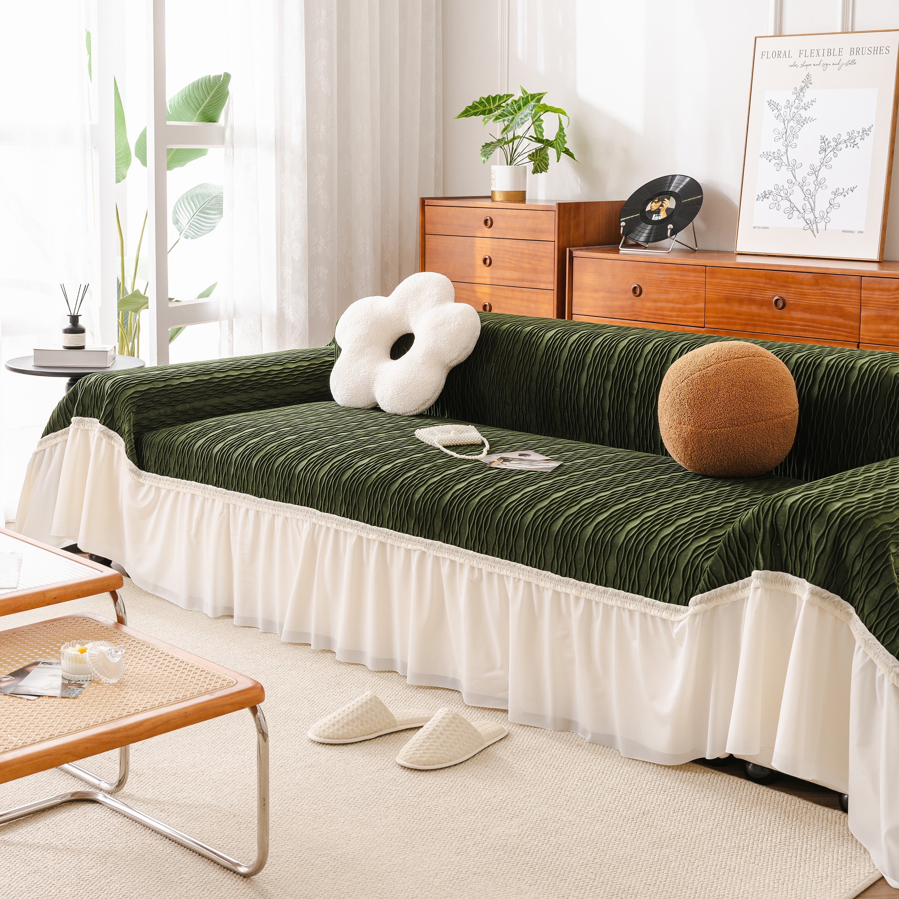 Soft Warm Flannel Couch Cover Throw Blanket With French Flounce, Beautiful Furniture Throws For Sofas