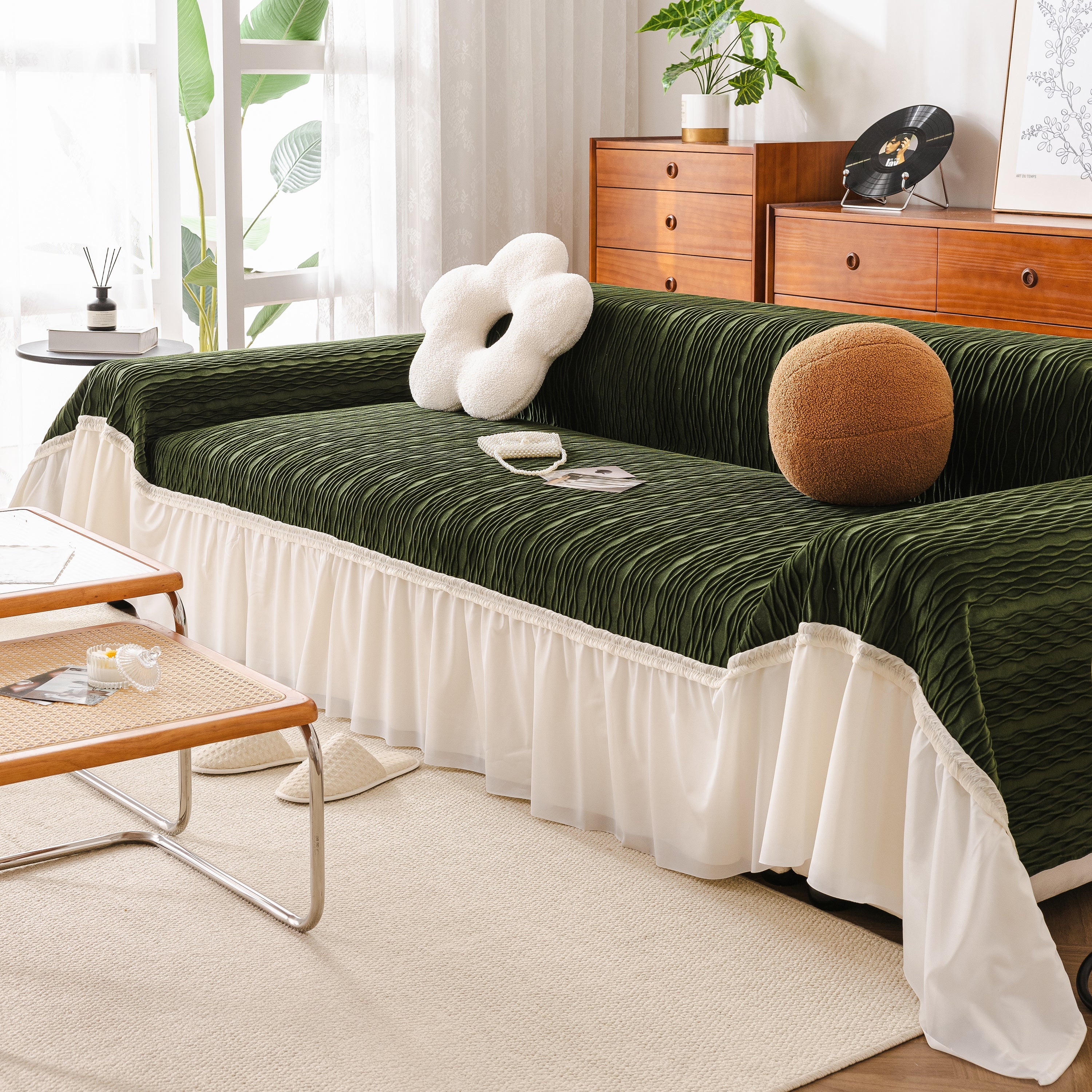 Soft Warm Flannel Couch Cover Throw Blanket With French Flounce, Beautiful Furniture Throws For Sofas