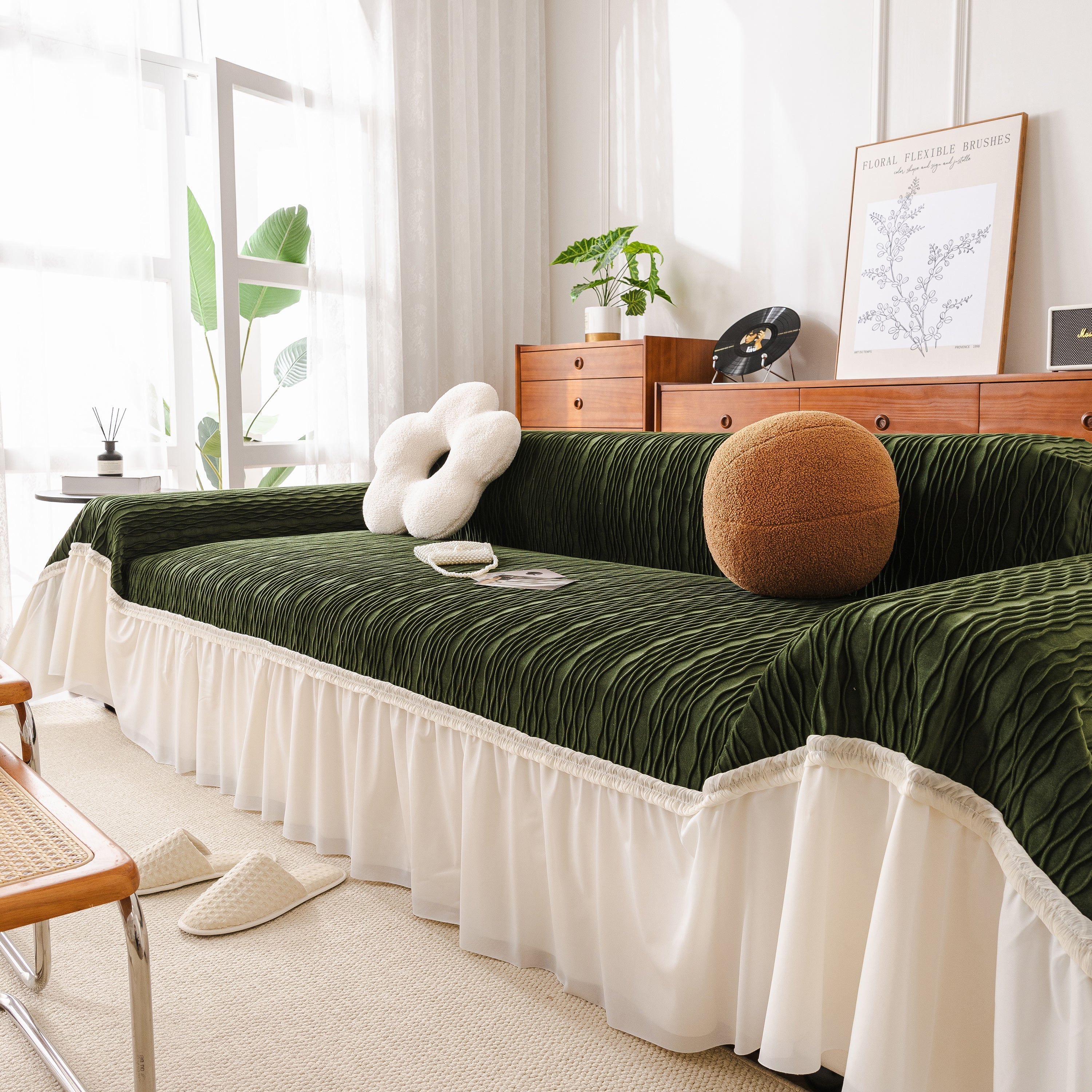 Soft Warm Flannel Couch Cover Throw Blanket With French Flounce, Beautiful Furniture Throws For Sofas