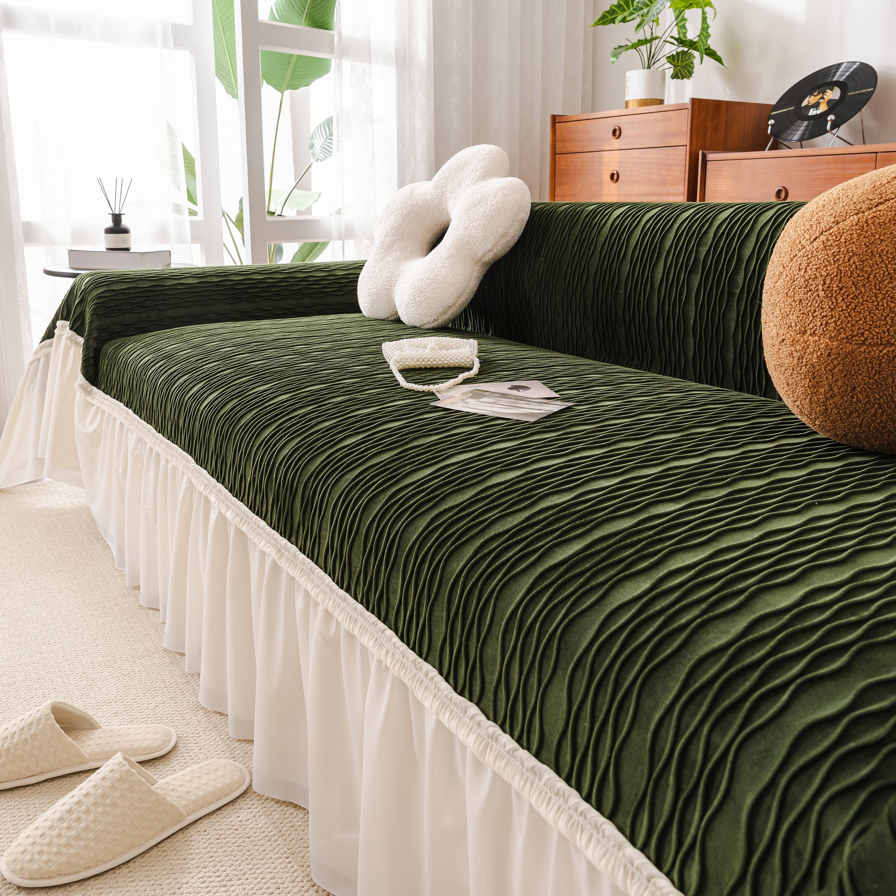 Soft Warm Flannel Couch Cover Throw Blanket With French Flounce, Beautiful Furniture Throws For Sofas