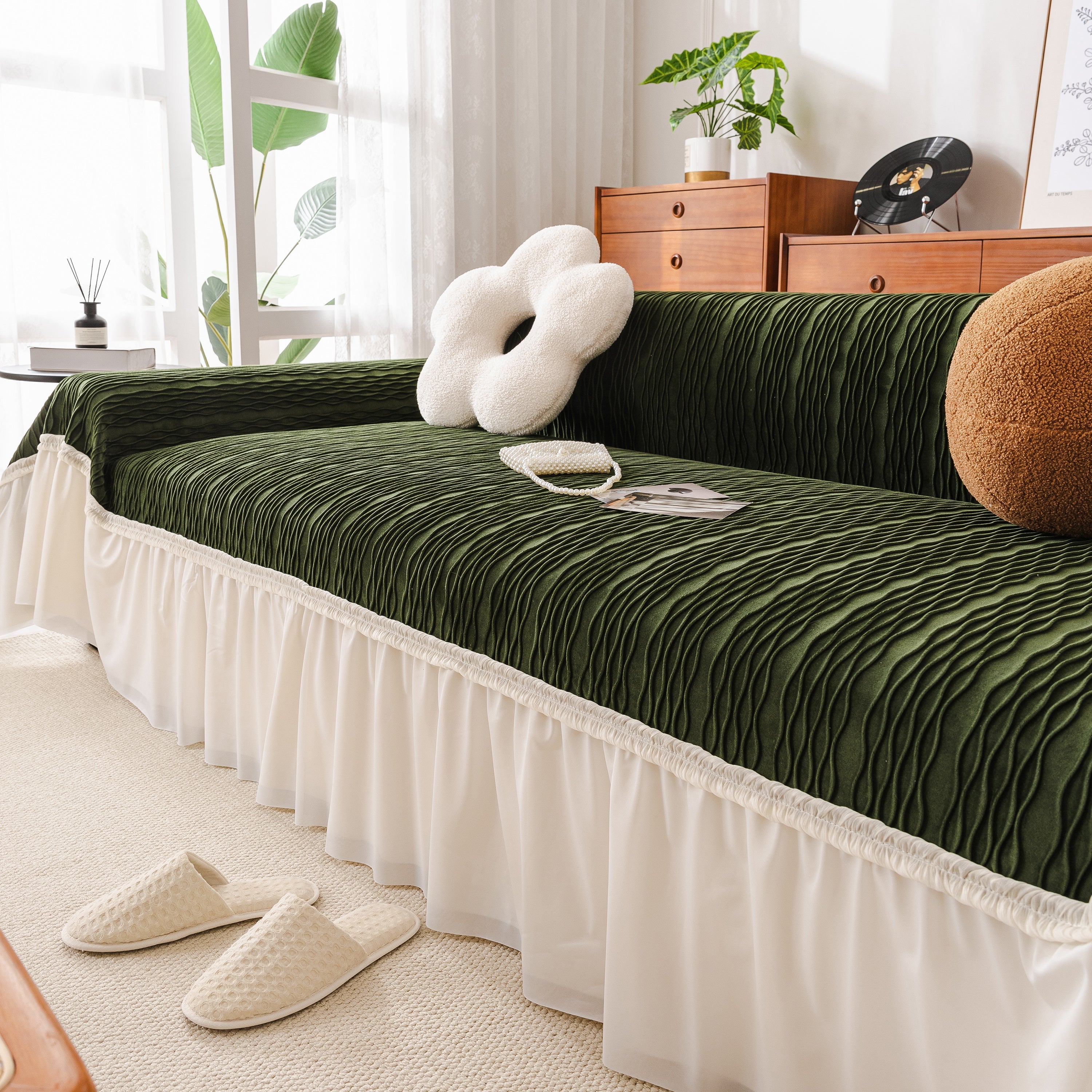 Soft Warm Flannel Couch Cover Throw Blanket With French Flounce, Beautiful Furniture Throws For Sofas