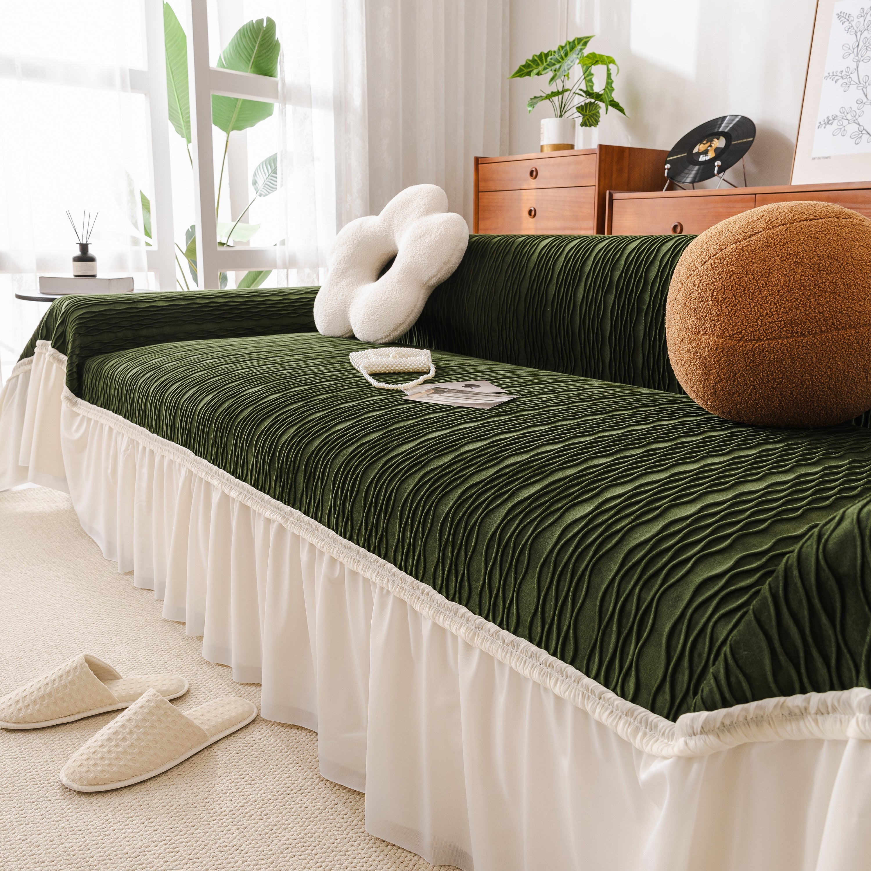 Soft Warm Flannel Couch Cover Throw Blanket With French Flounce, Beautiful Furniture Throws For Sofas