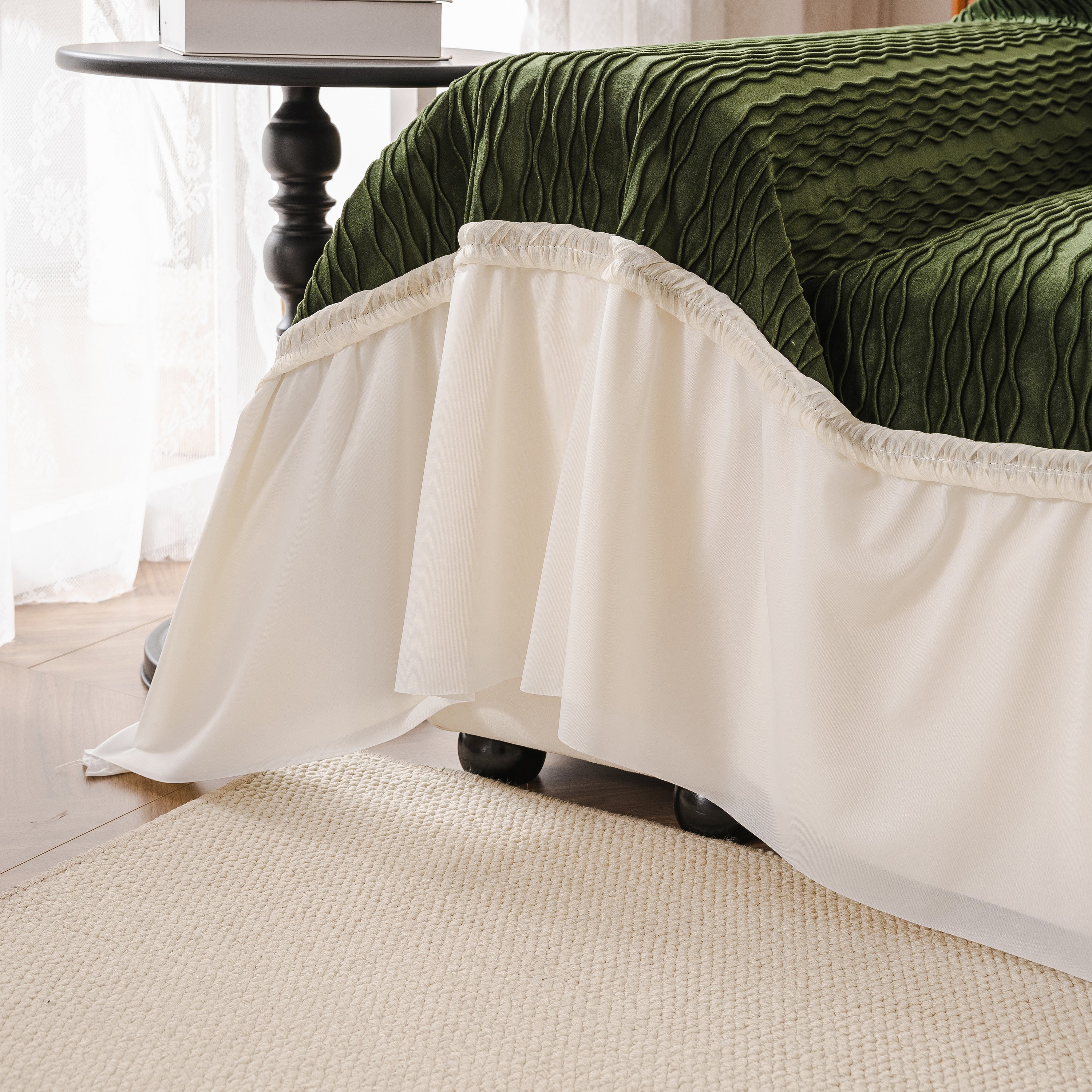 Soft Warm Flannel Couch Cover Throw Blanket With French Flounce, Beautiful Furniture Throws For Sofas