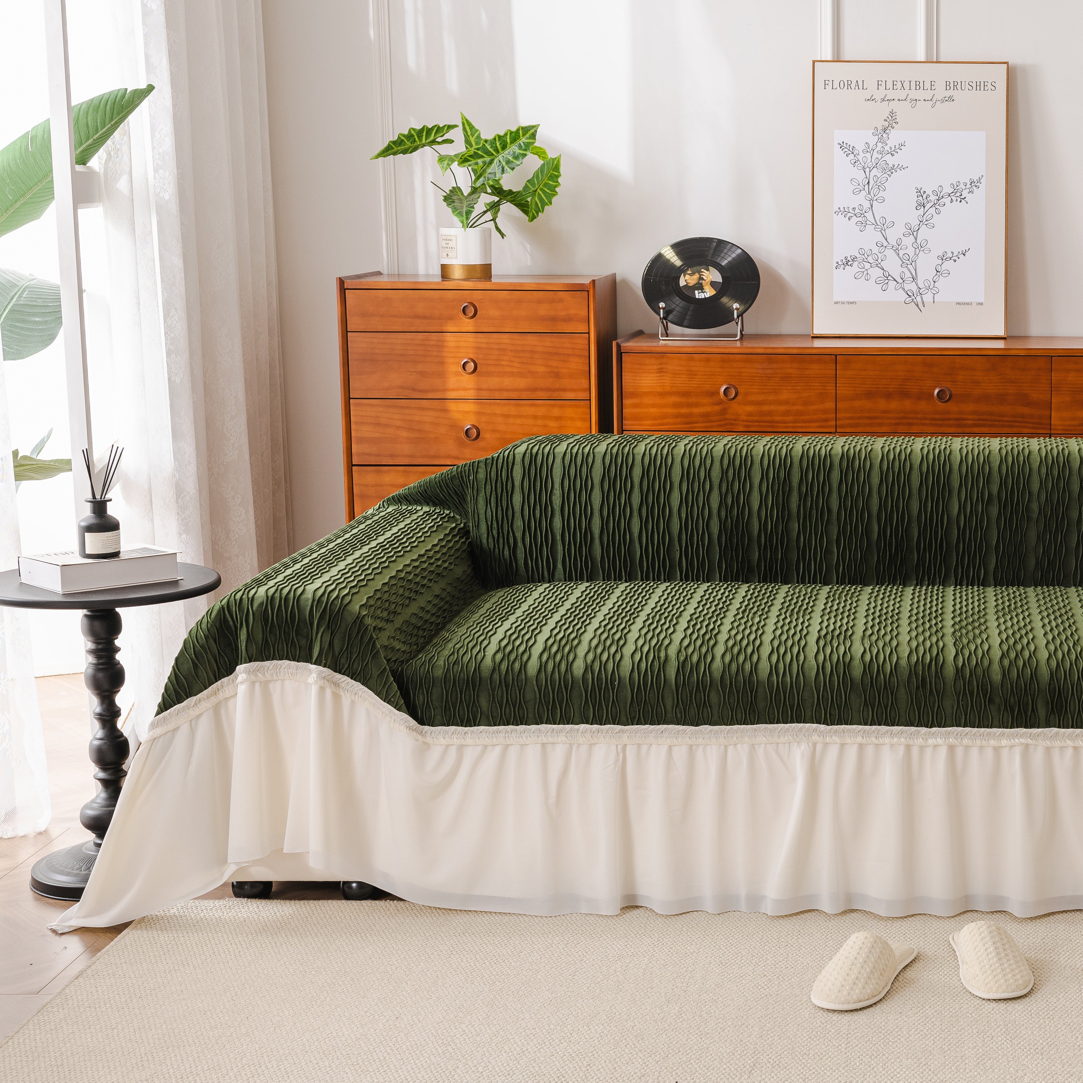Soft Warm Flannel Couch Cover Throw Blanket With French Flounce, Beautiful Furniture Throws For Sofas