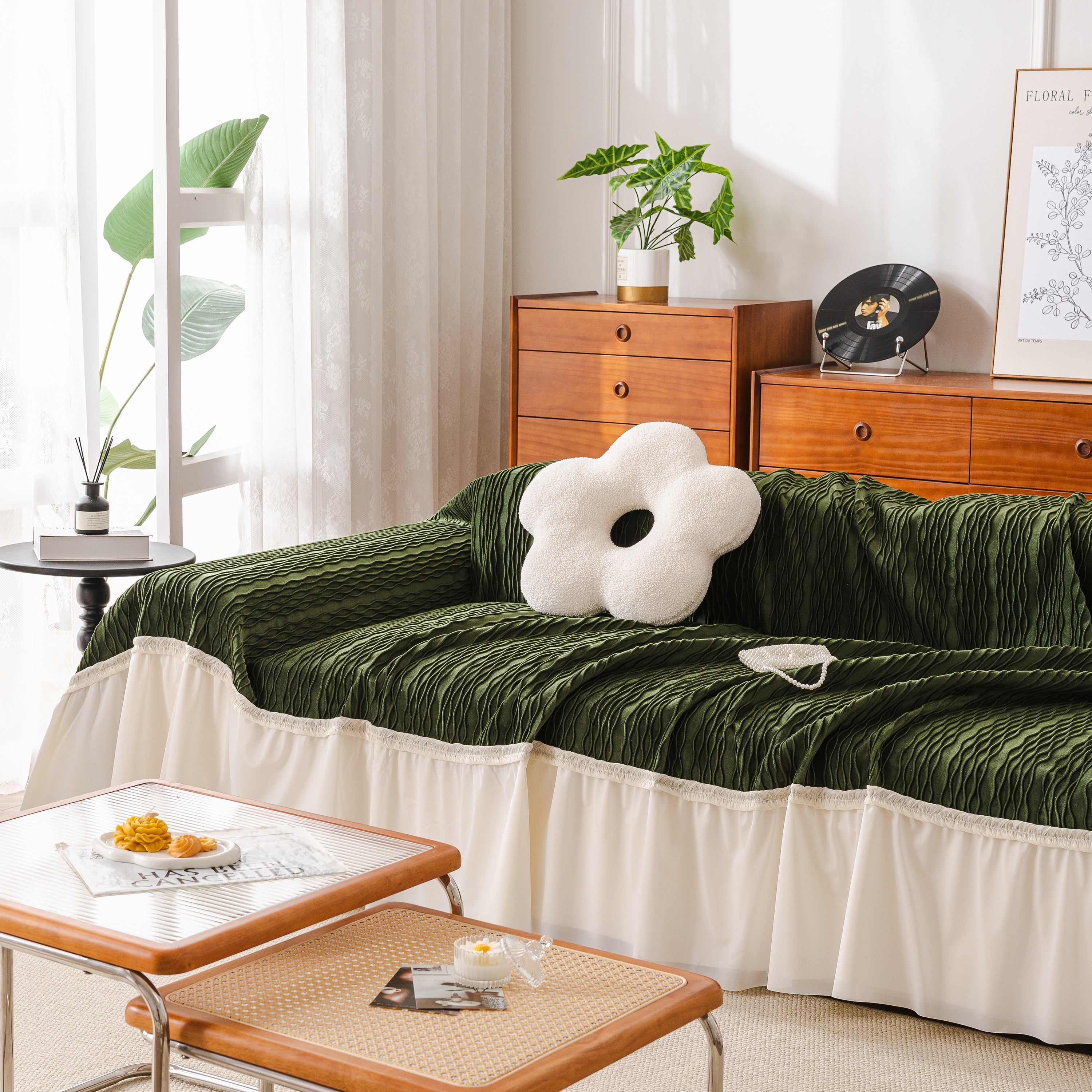 Soft Warm Flannel Couch Cover Throw Blanket With French Flounce, Beautiful Furniture Throws For Sofas