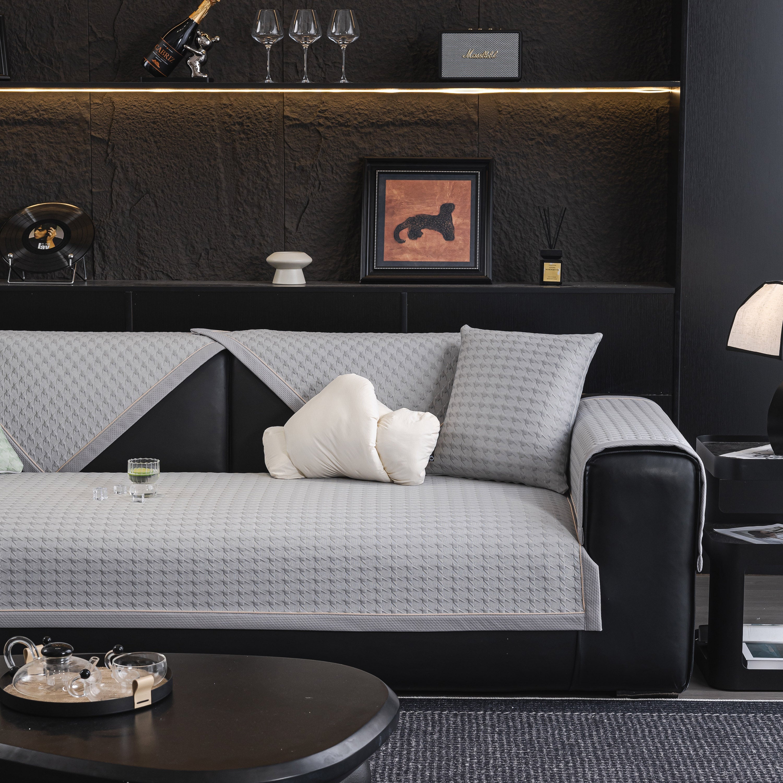 Houndstooth Ice Silk Breathable Sofa Cover, Modern Non-slip Summer Couch Protector