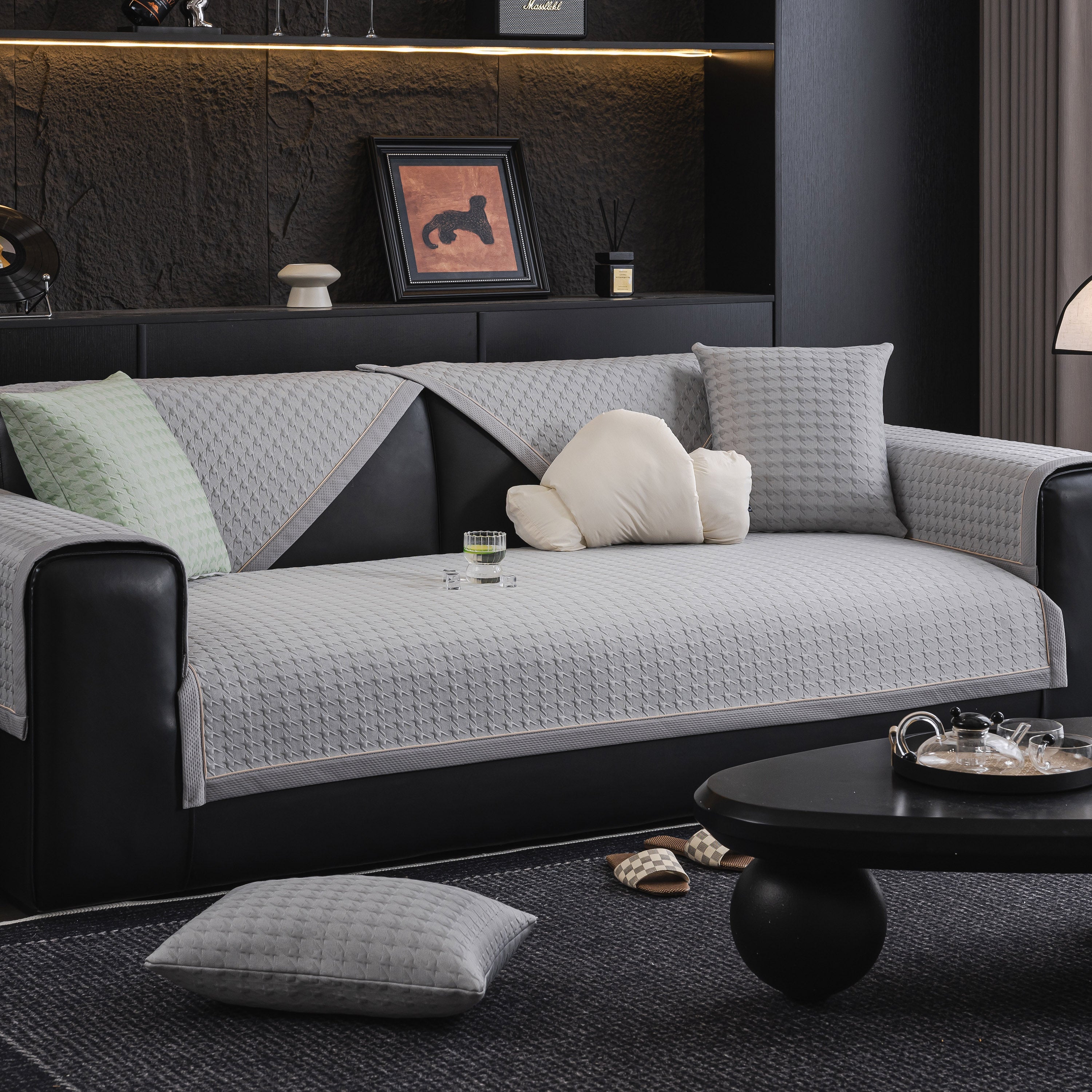 Houndstooth Ice Silk Breathable Sofa Cover, Modern Non-slip Summer Couch Protector
