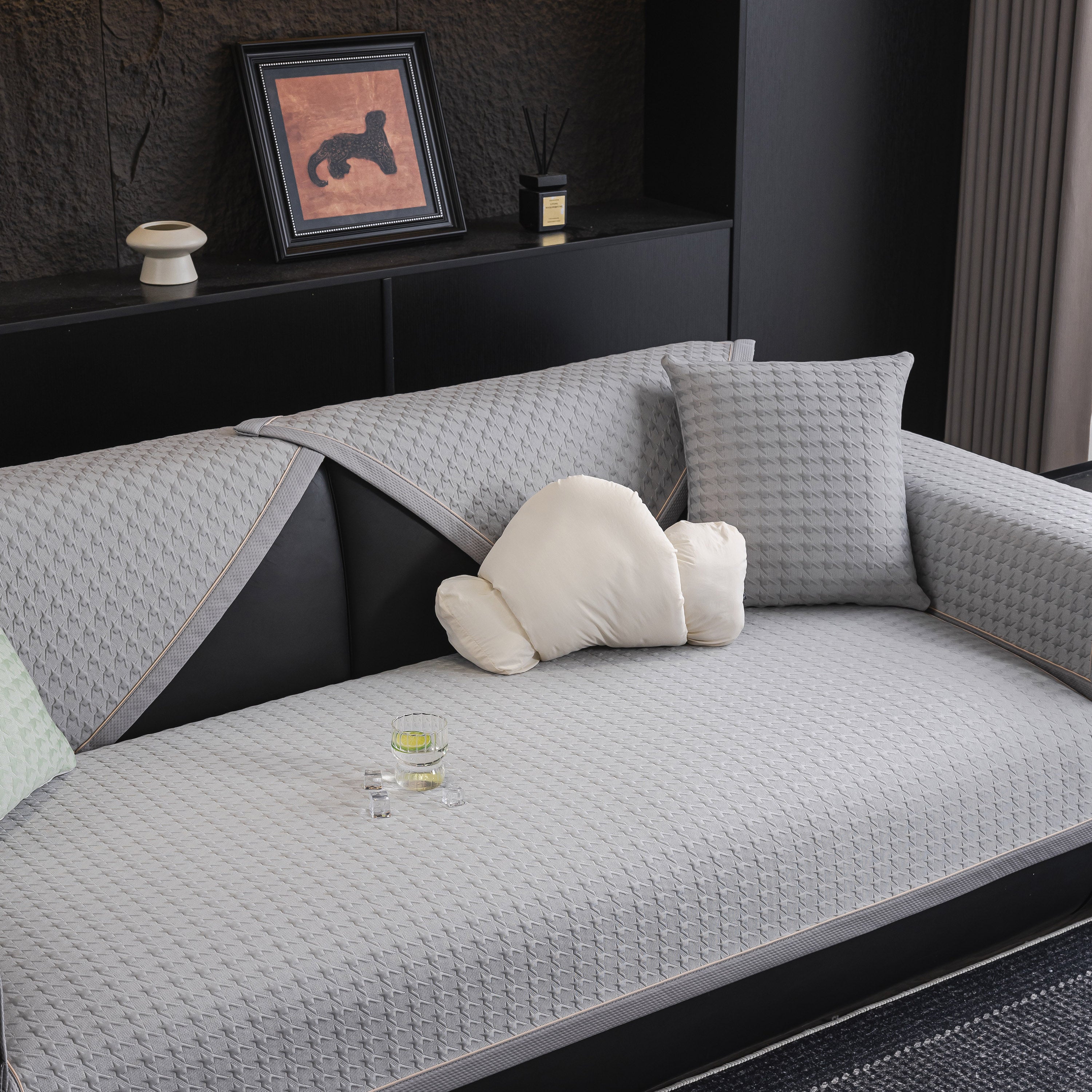 Houndstooth Ice Silk Breathable Sofa Cover, Modern Non-slip Summer Couch Protector