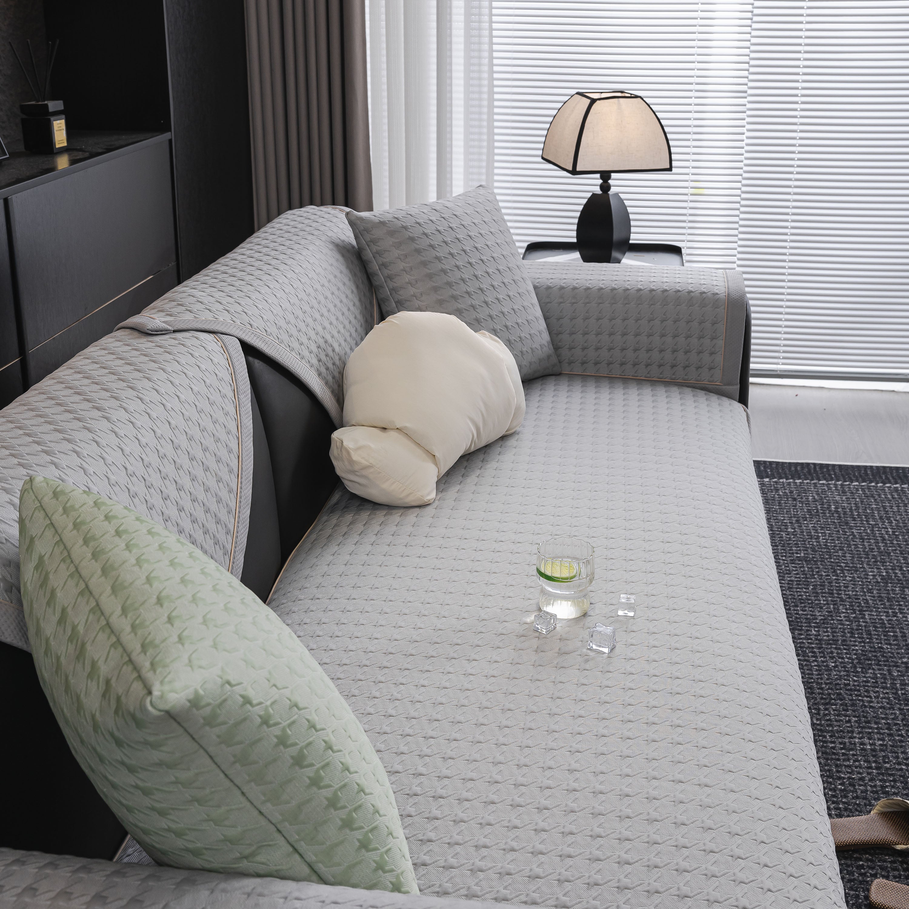 Houndstooth Ice Silk Breathable Sofa Cover, Modern Non-slip Summer Couch Protector