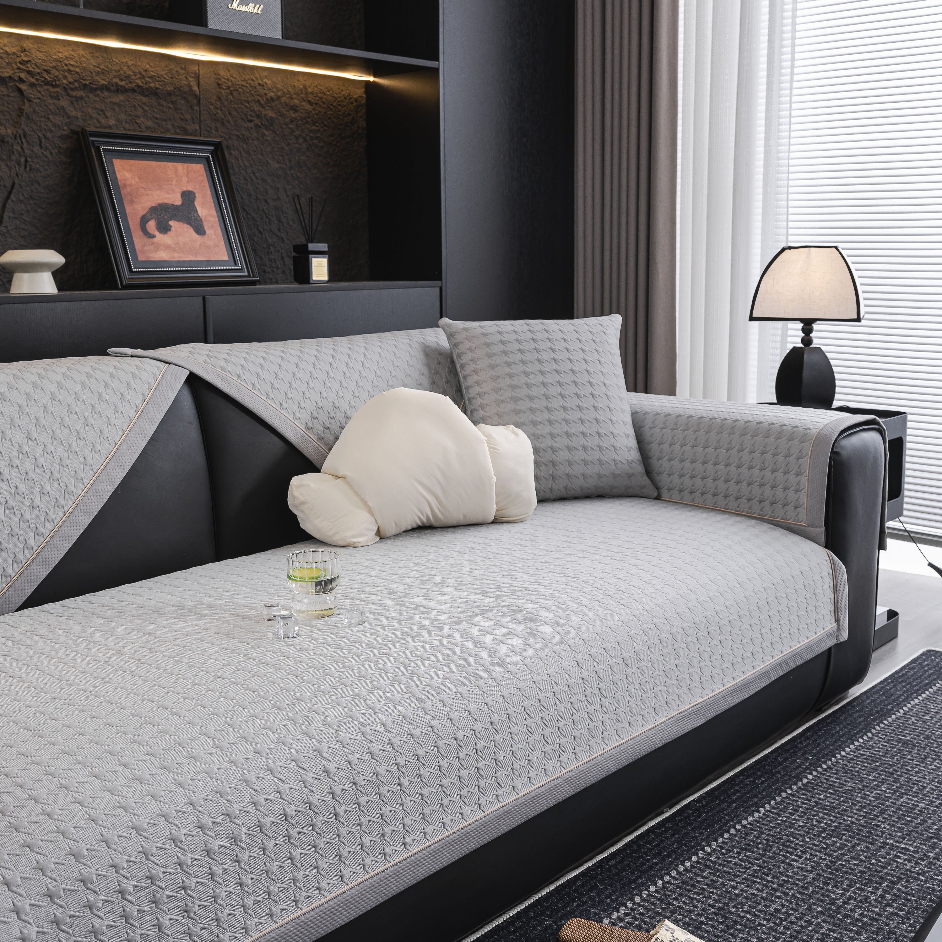 Houndstooth Ice Silk Breathable Sofa Cover, Modern Non-slip Summer Couch Protector