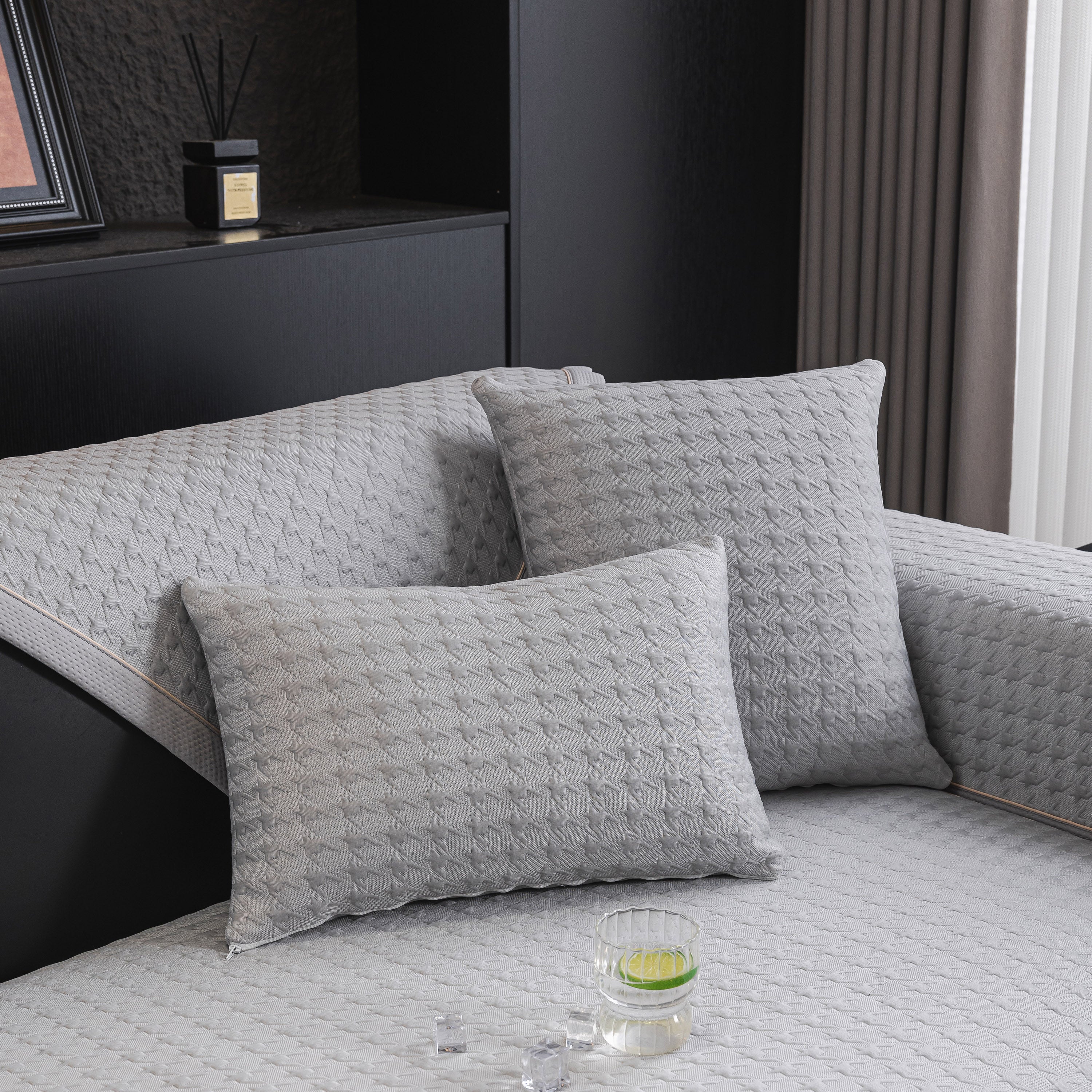 Houndstooth Ice Silk Breathable Sofa Cover, Modern Non-slip Summer Couch Protector