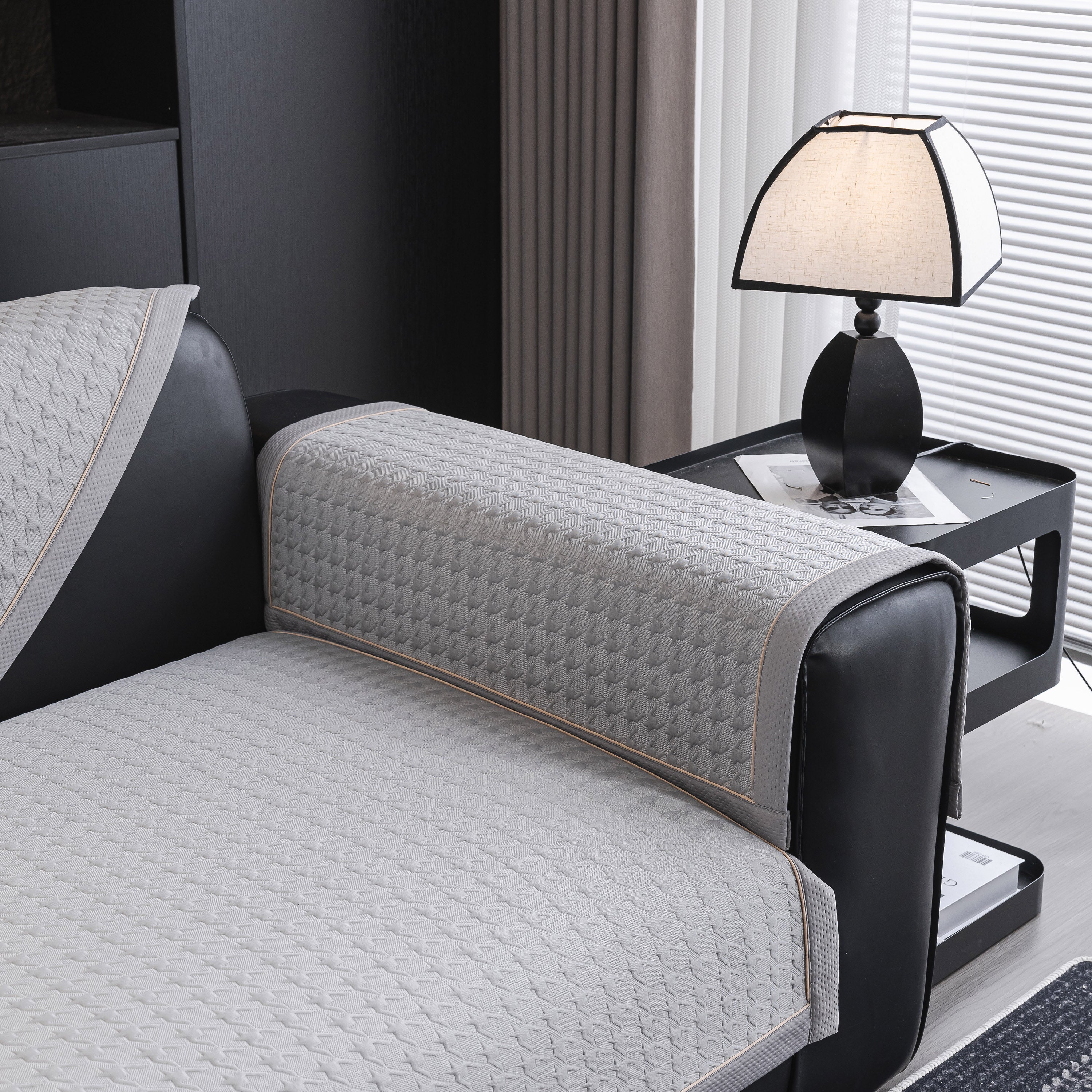 Houndstooth Ice Silk Breathable Sofa Cover, Modern Non-slip Summer Couch Protector