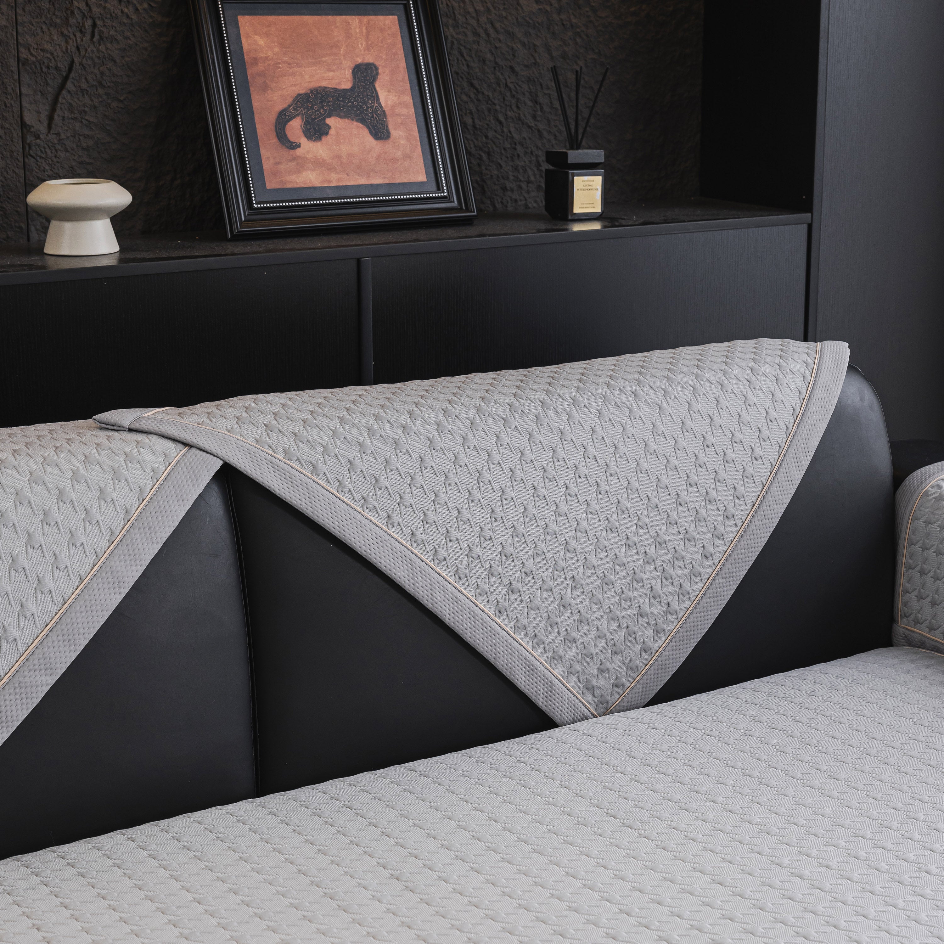 Houndstooth Ice Silk Breathable Sofa Cover, Modern Non-slip Summer Couch Protector