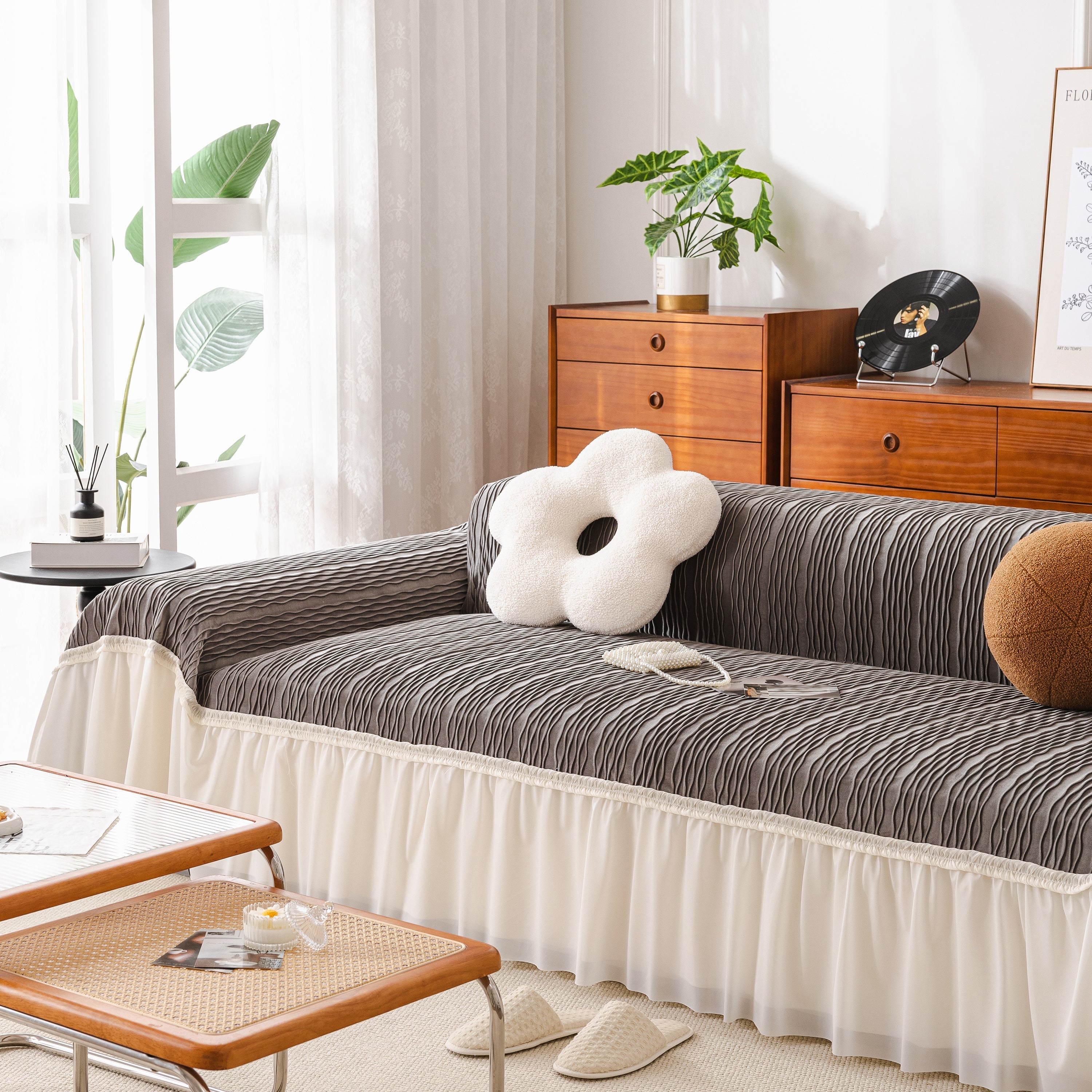 Soft Warm Flannel Couch Cover Throw Blanket With French Flounce, Beautiful Furniture Throws For Sofas