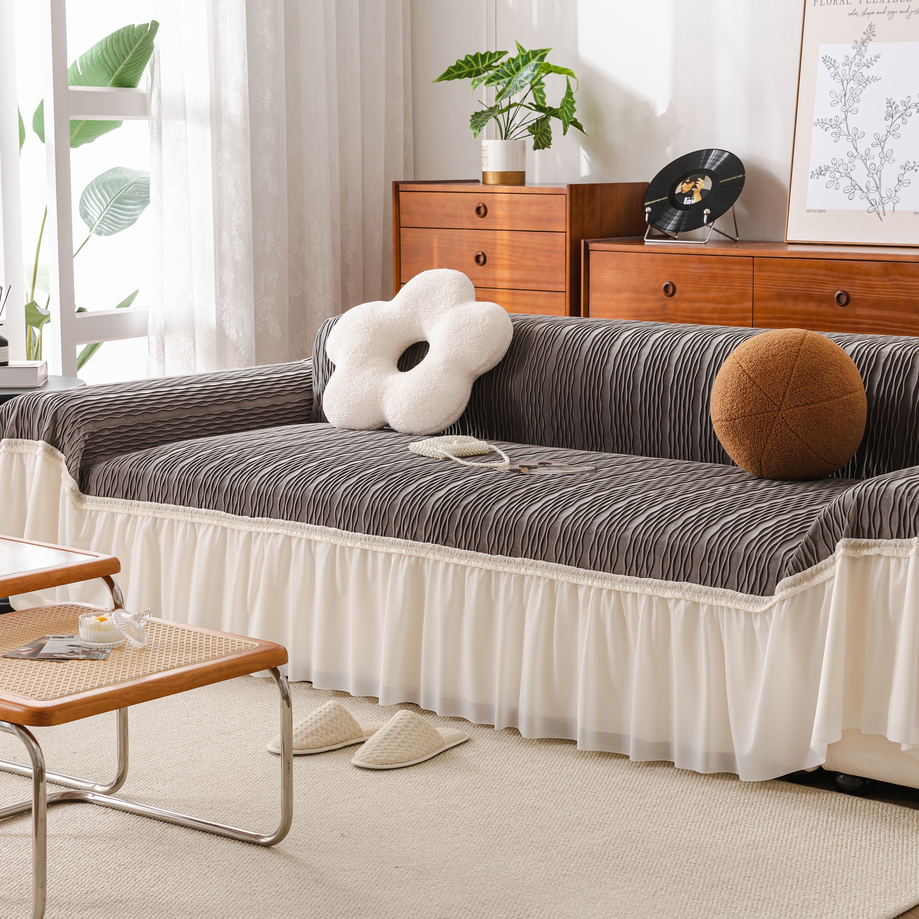 Soft Warm Flannel Couch Cover Throw Blanket With French Flounce, Beautiful Furniture Throws For Sofas