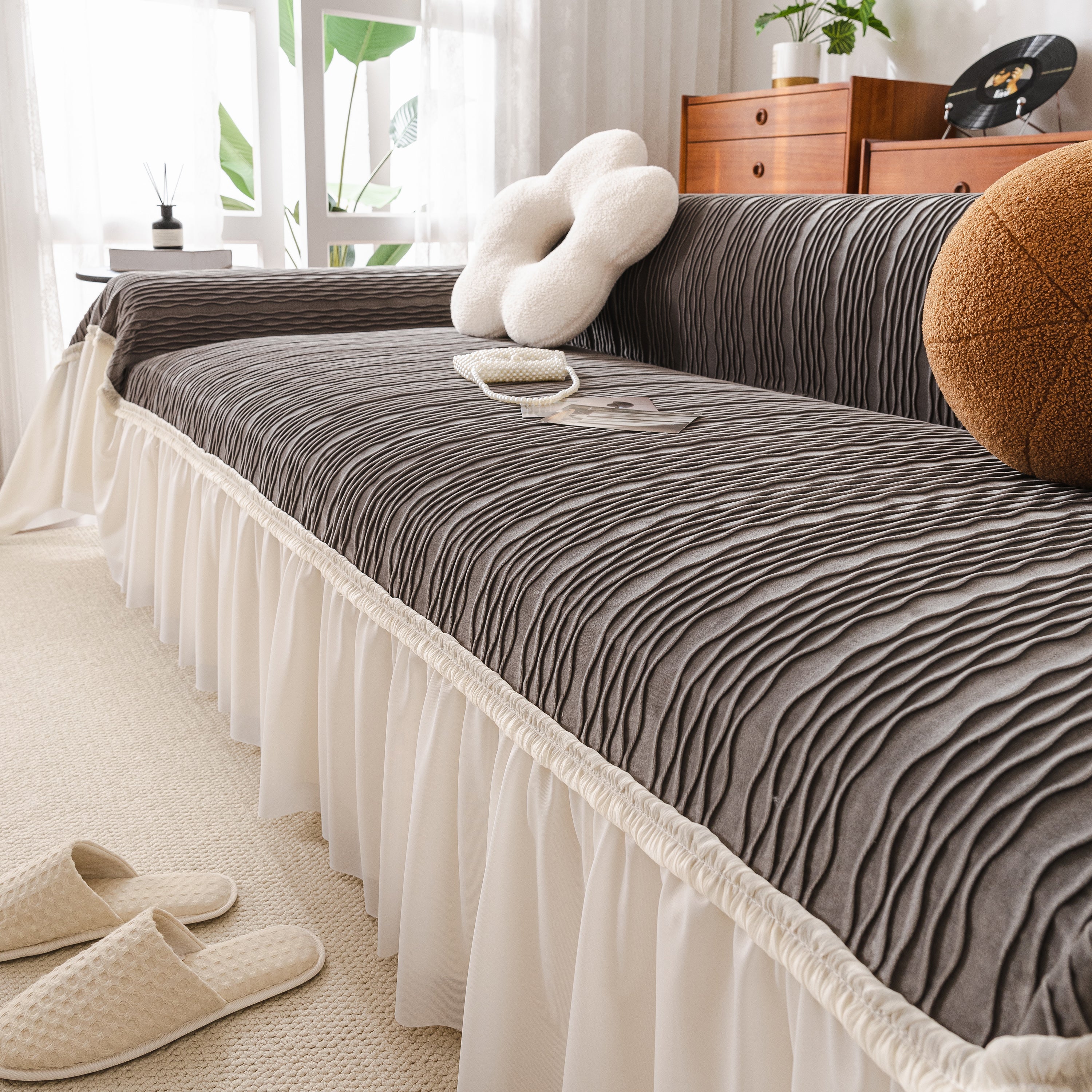 Soft Warm Flannel Couch Cover Throw Blanket With French Flounce, Beautiful Furniture Throws For Sofas