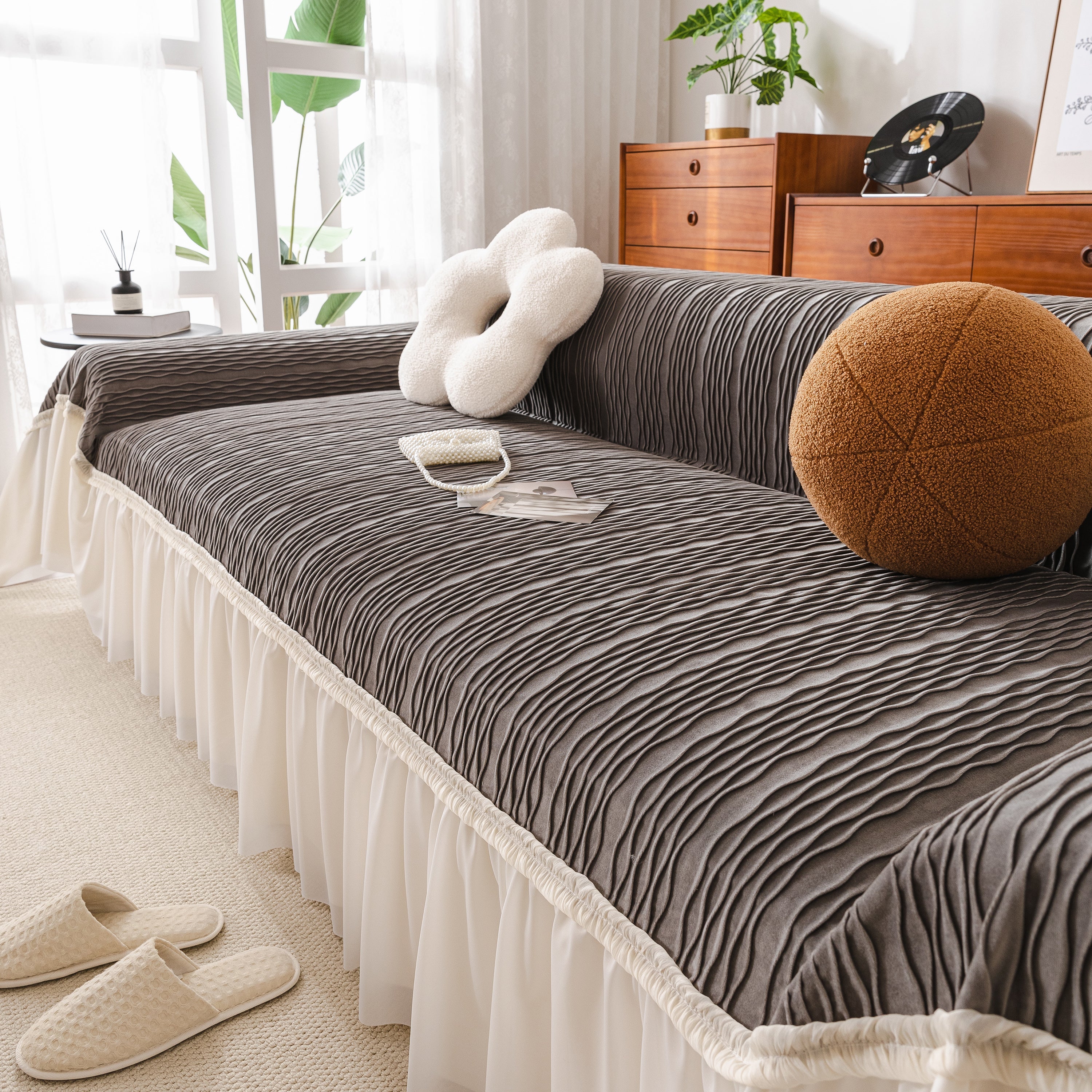 Soft Warm Flannel Couch Cover Throw Blanket With French Flounce, Beautiful Furniture Throws For Sofas