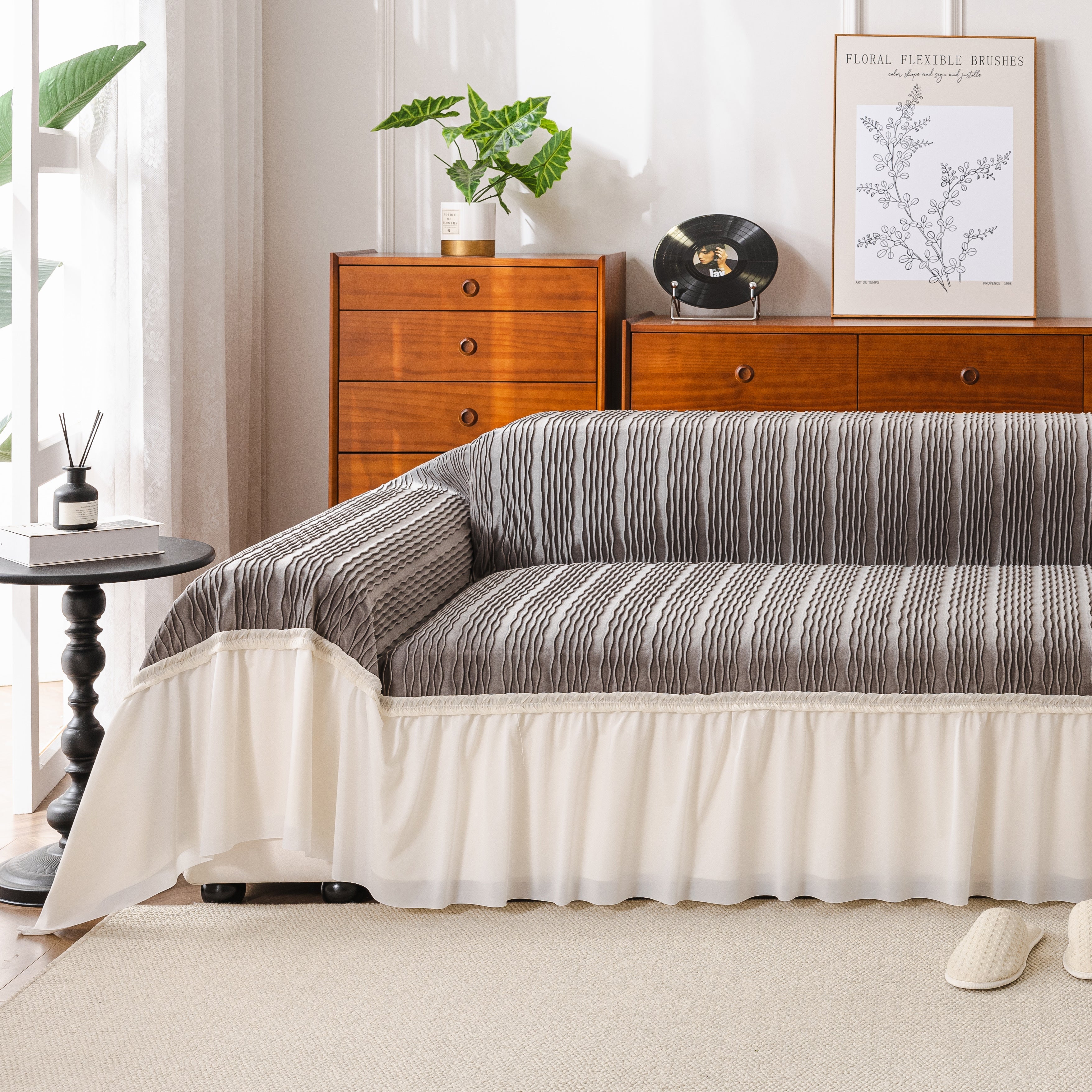 Soft Warm Flannel Couch Cover Throw Blanket With French Flounce, Beautiful Furniture Throws For Sofas