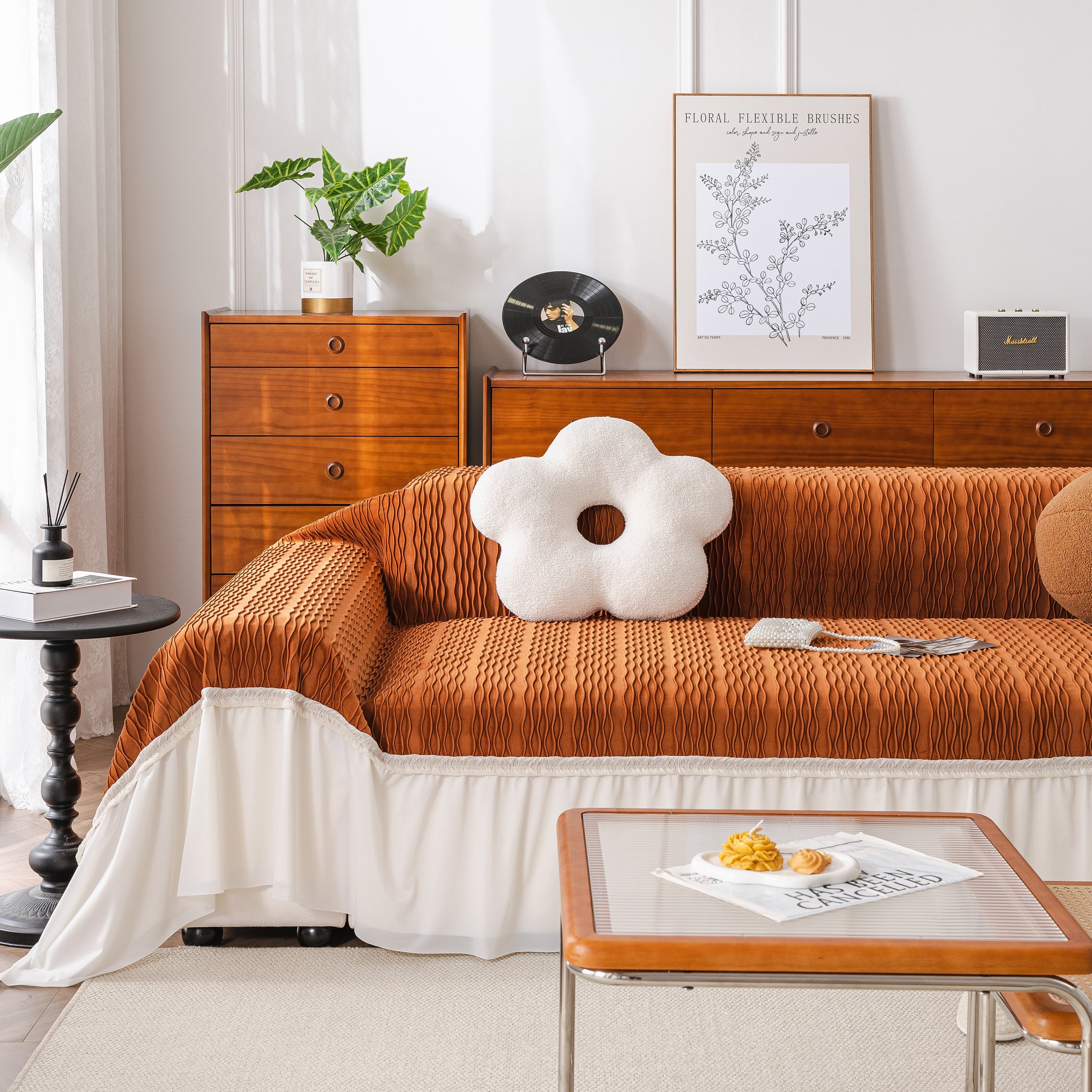 Soft Warm Flannel Couch Cover Throw Blanket With French Flounce, Beautiful Furniture Throws For Sofas