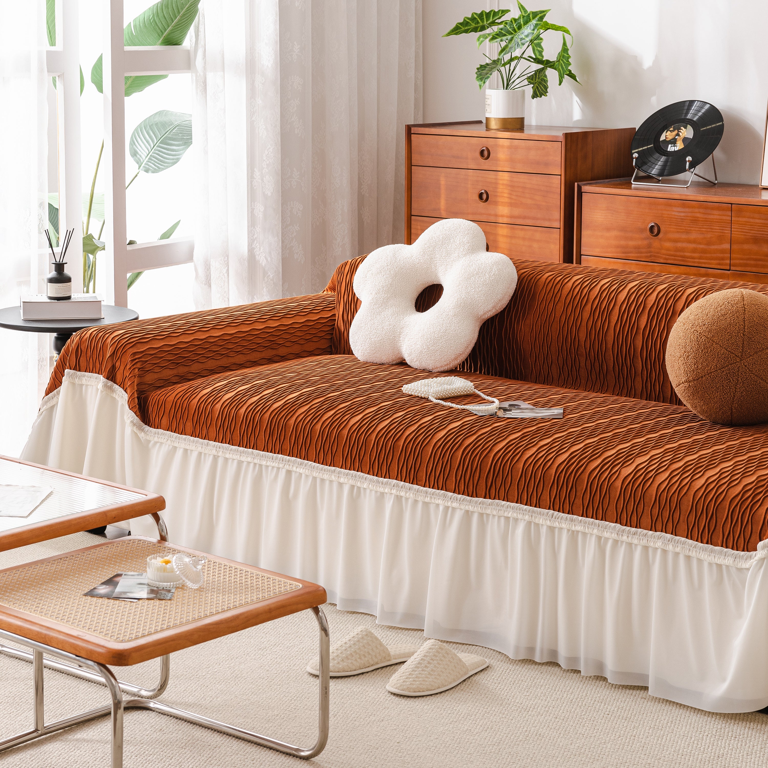 Soft Warm Flannel Couch Cover Throw Blanket With French Flounce, Beautiful Furniture Throws For Sofas
