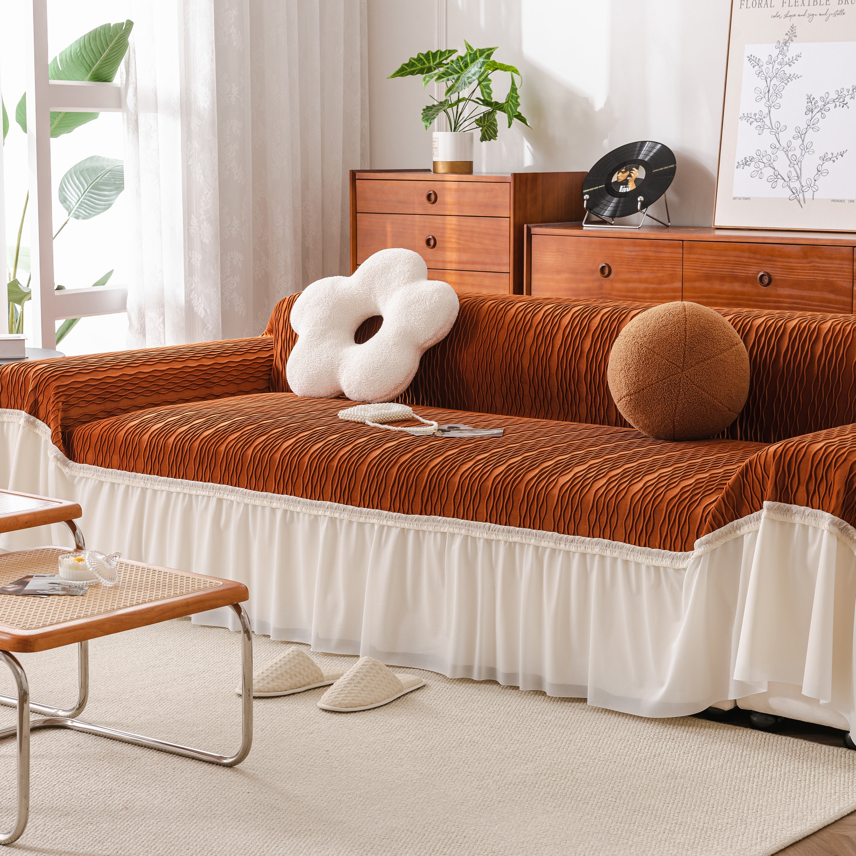 Soft Warm Flannel Couch Cover Throw Blanket With French Flounce, Beautiful Furniture Throws For Sofas