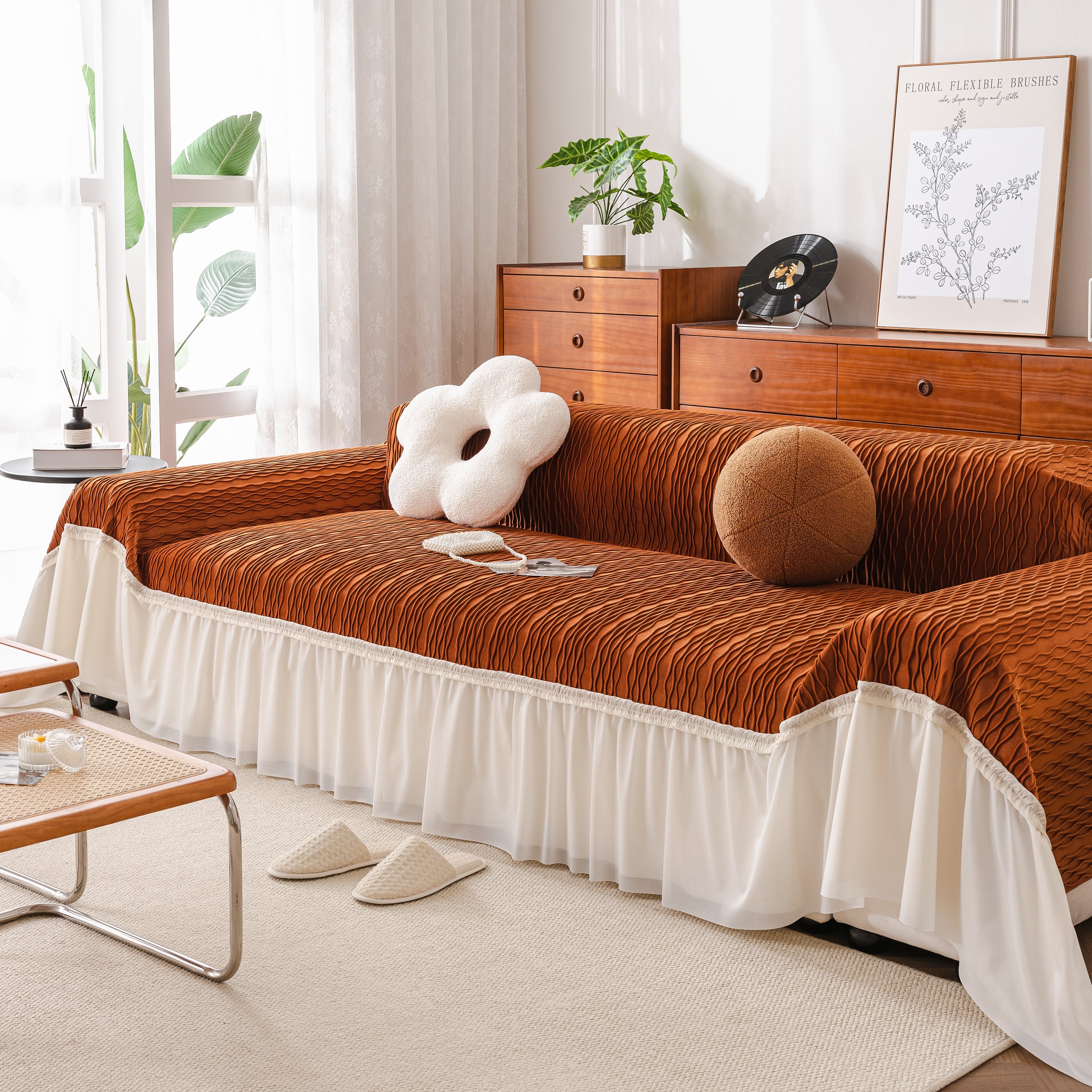 Soft Warm Flannel Couch Cover Throw Blanket With French Flounce, Beautiful Furniture Throws For Sofas