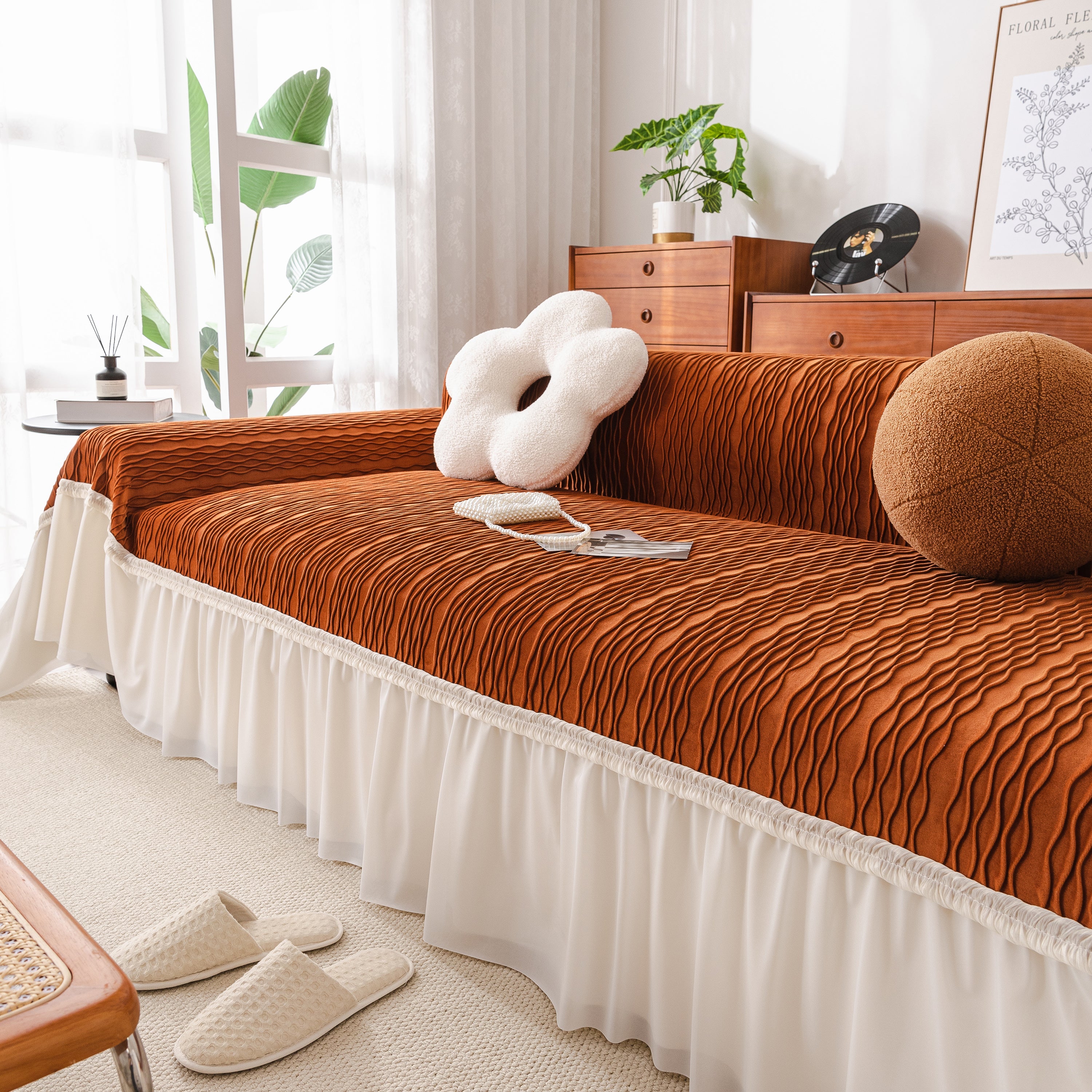 Soft Warm Flannel Couch Cover Throw Blanket With French Flounce, Beautiful Furniture Throws For Sofas