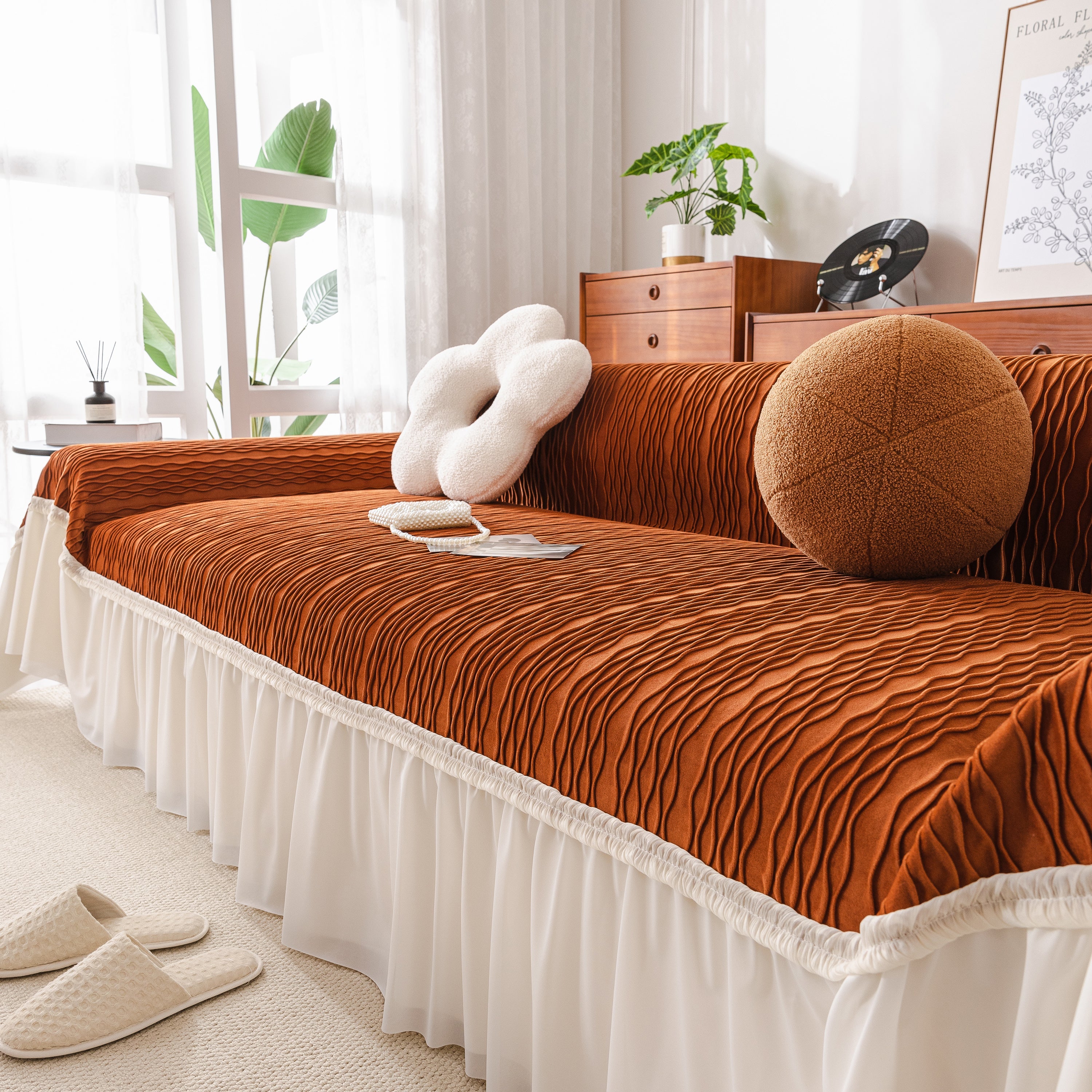 Soft Warm Flannel Couch Cover Throw Blanket With French Flounce, Beautiful Furniture Throws For Sofas
