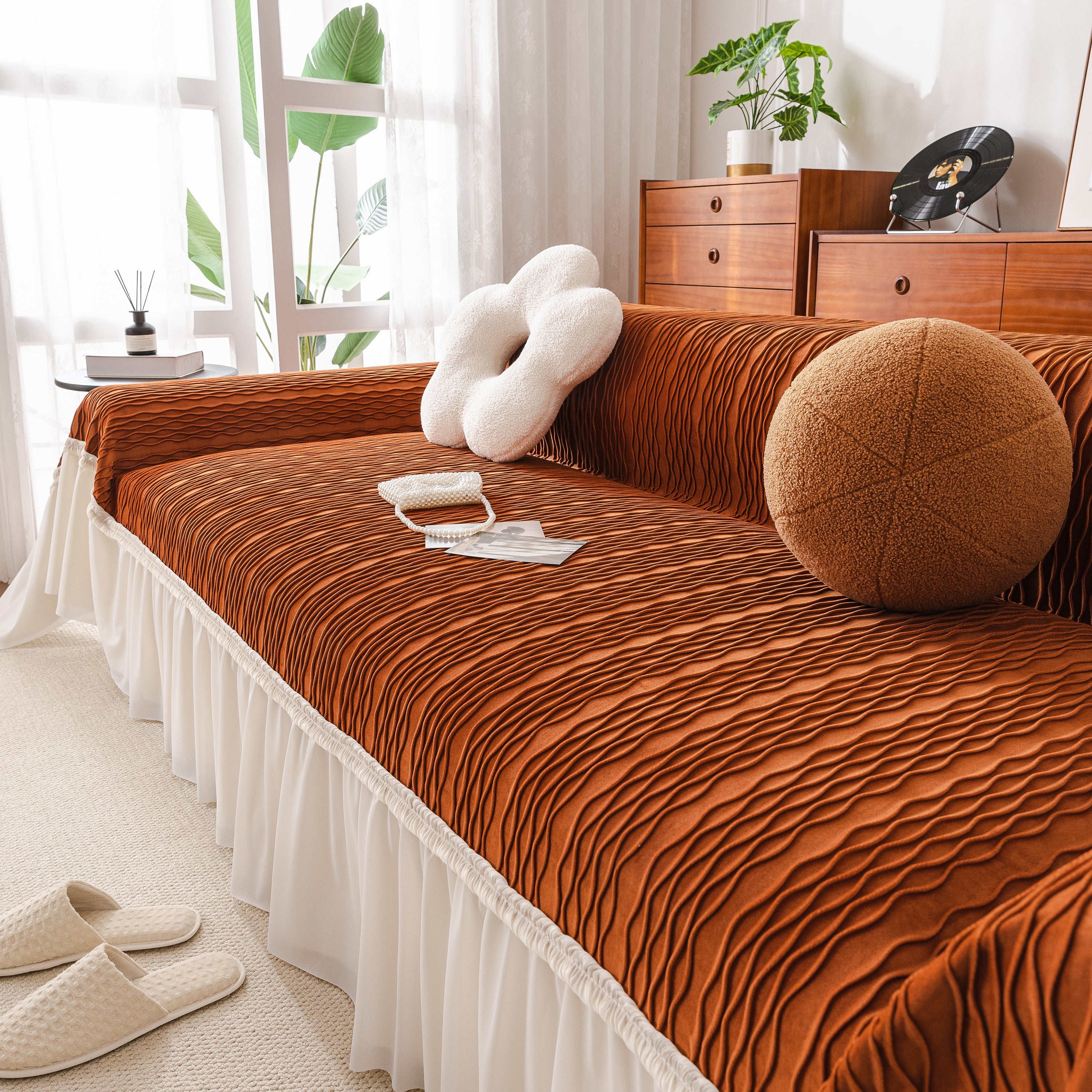 Soft Warm Flannel Couch Cover Throw Blanket With French Flounce, Beautiful Furniture Throws For Sofas