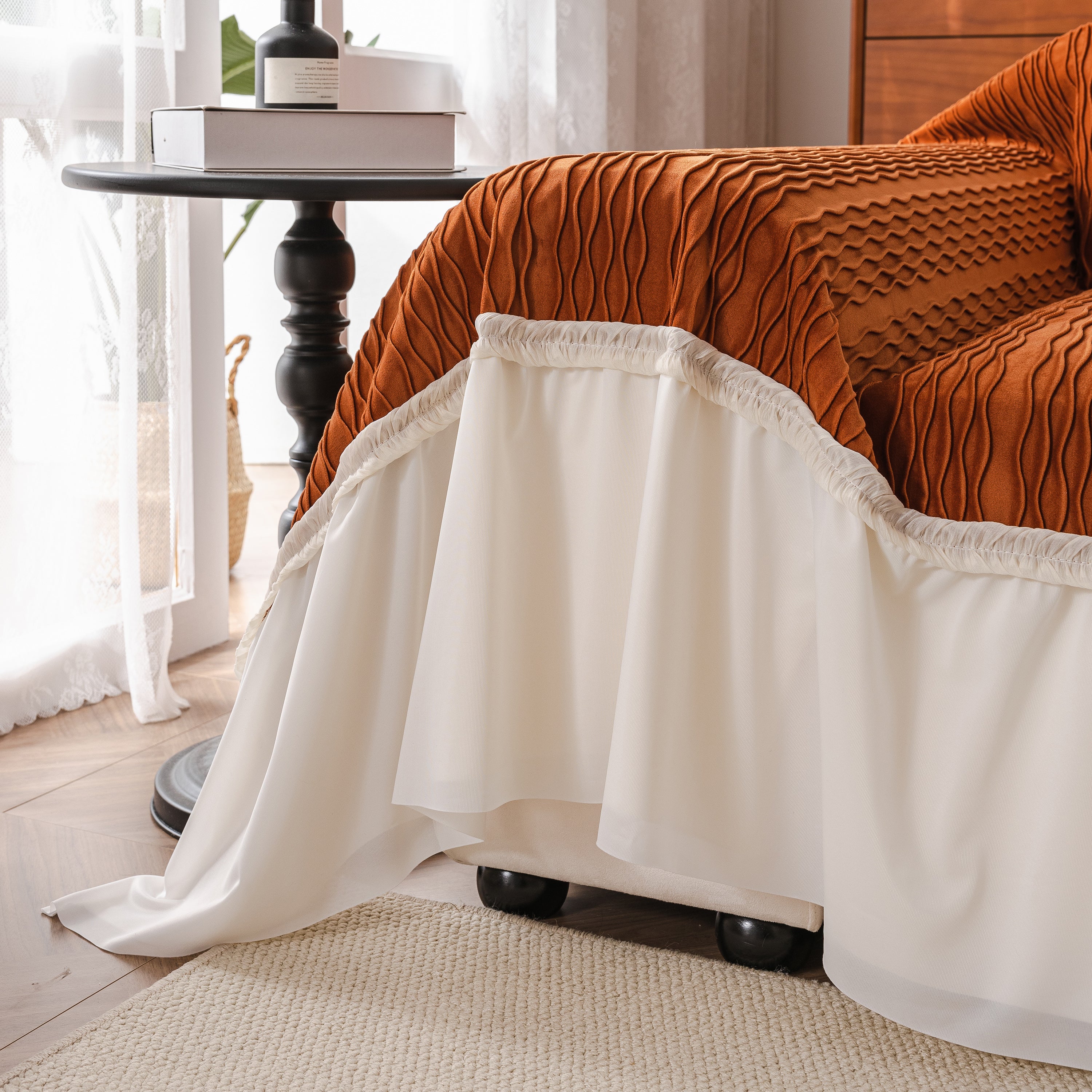 Soft Warm Flannel Couch Cover Throw Blanket With French Flounce, Beautiful Furniture Throws For Sofas