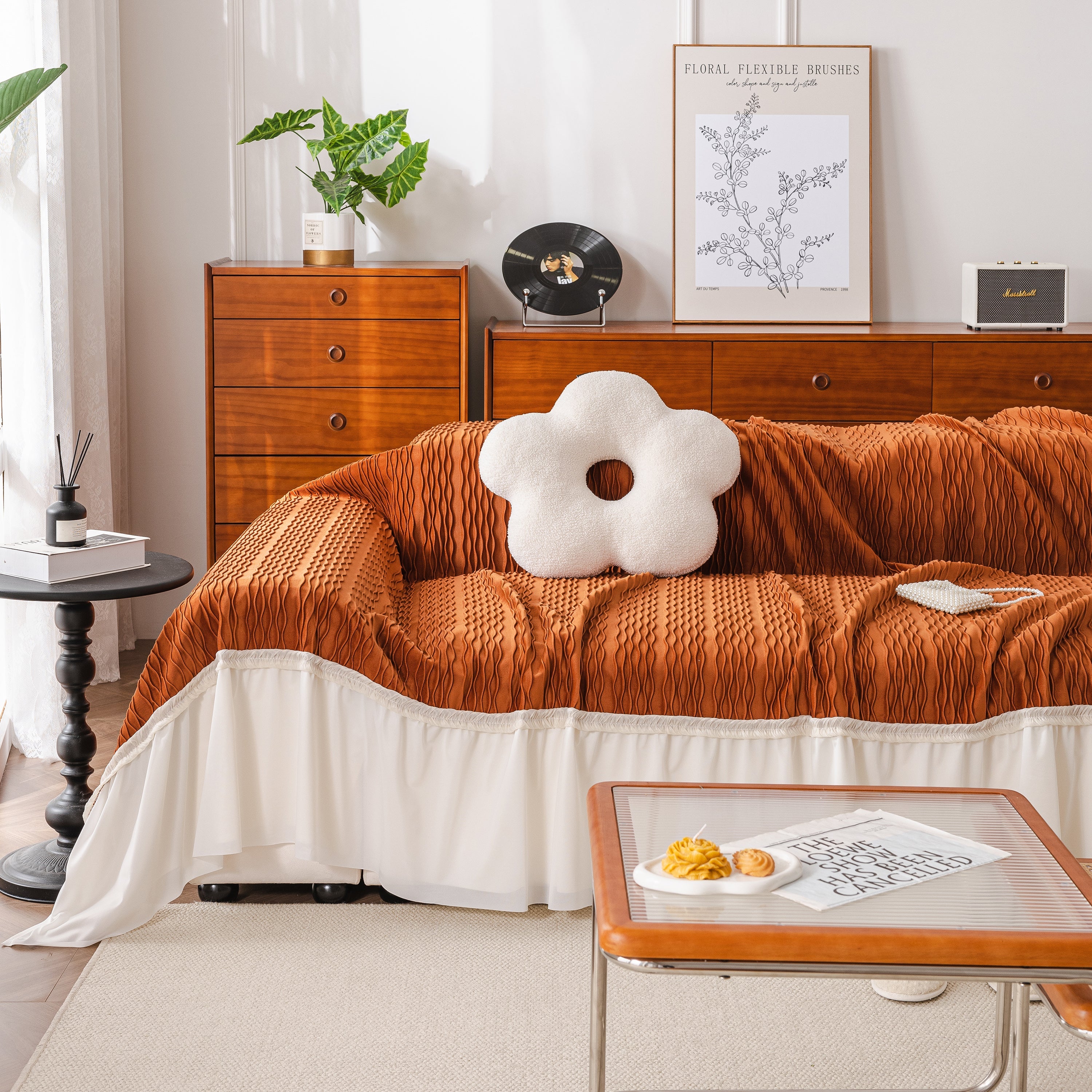 Soft Warm Flannel Couch Cover Throw Blanket With French Flounce, Beautiful Furniture Throws For Sofas