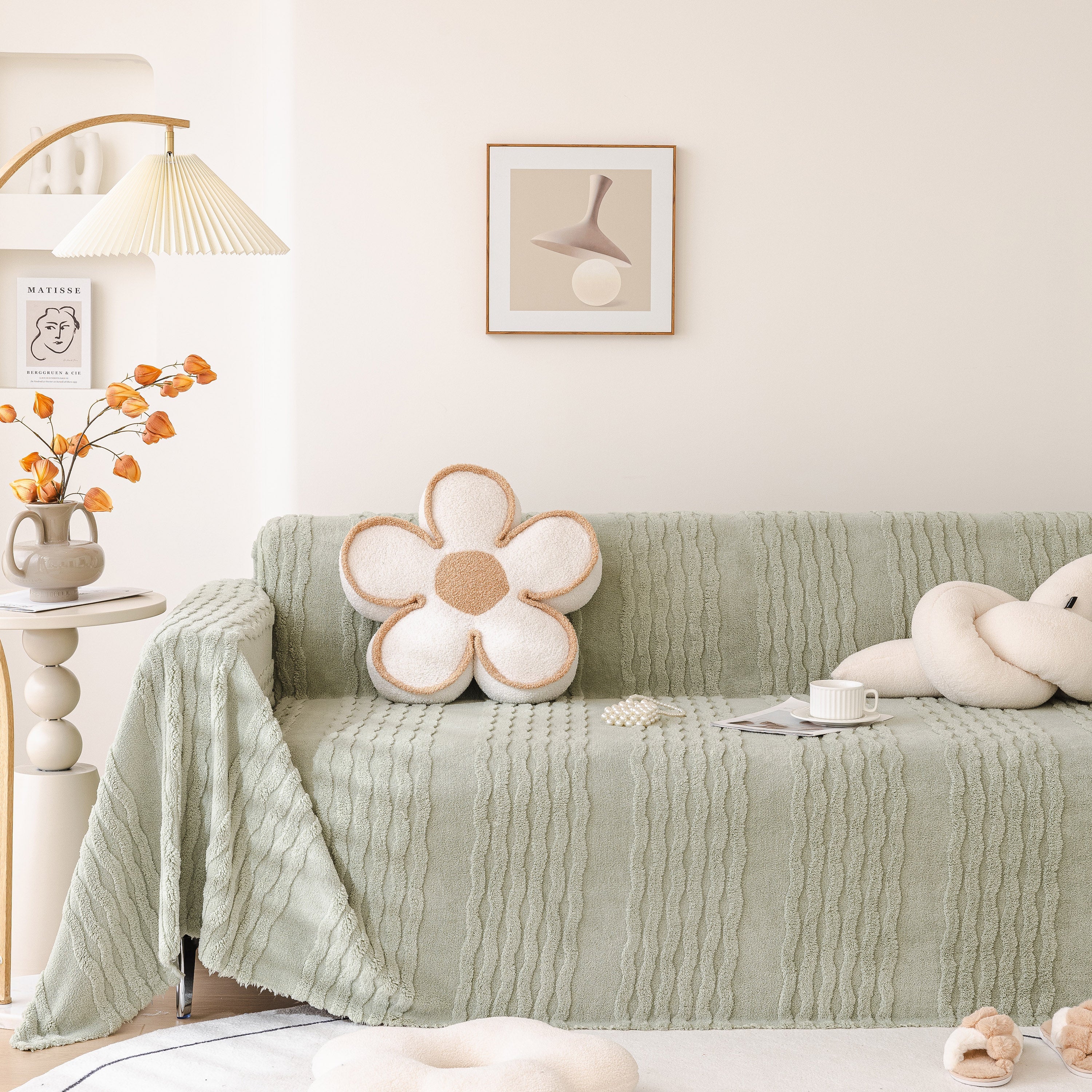 Modern 3d Water Ripple Sofa Cover, Non-shedding Cream Style Furniture Protector Throw