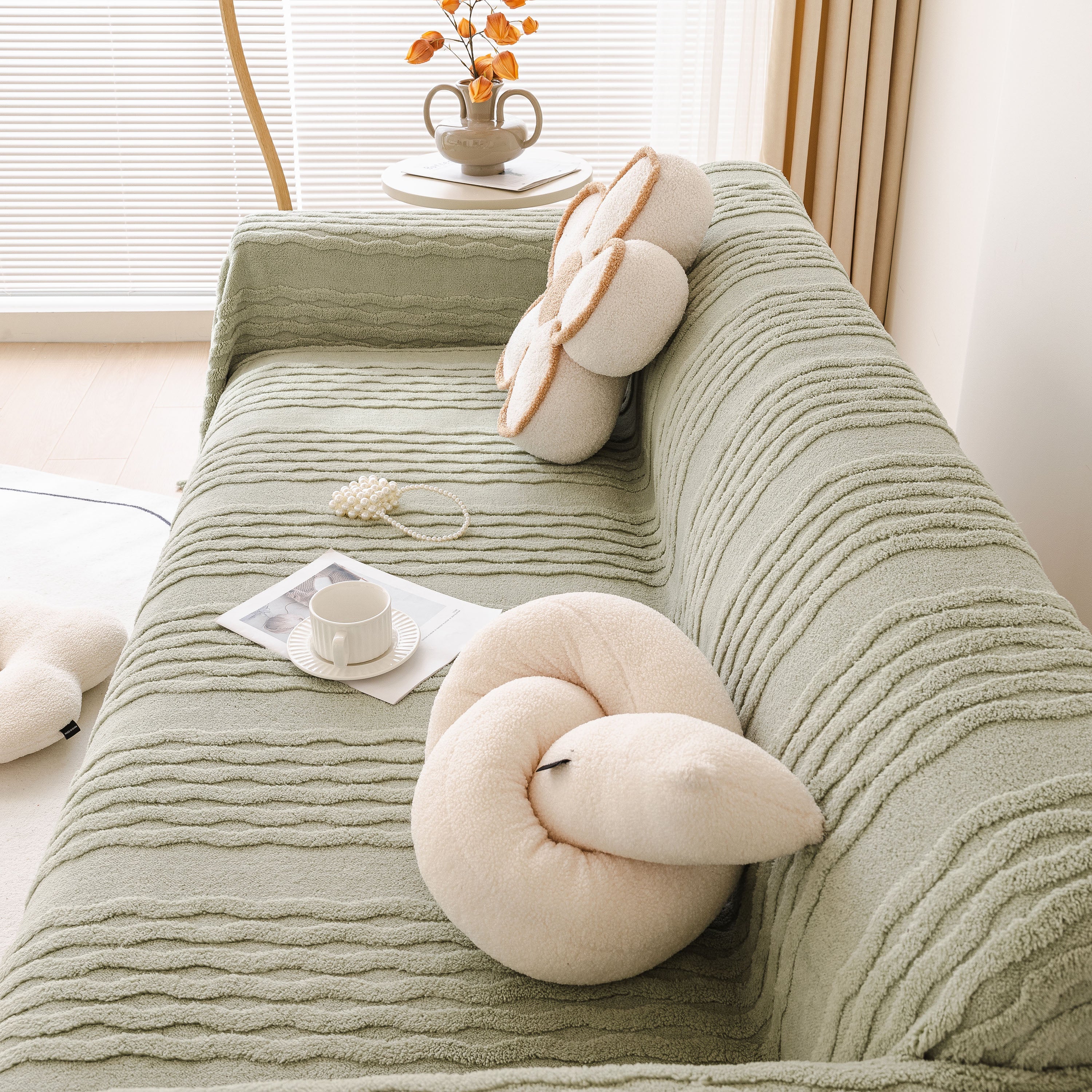 Modern 3d Water Ripple Sofa Cover, Non-shedding Cream Style Furniture Protector Throw