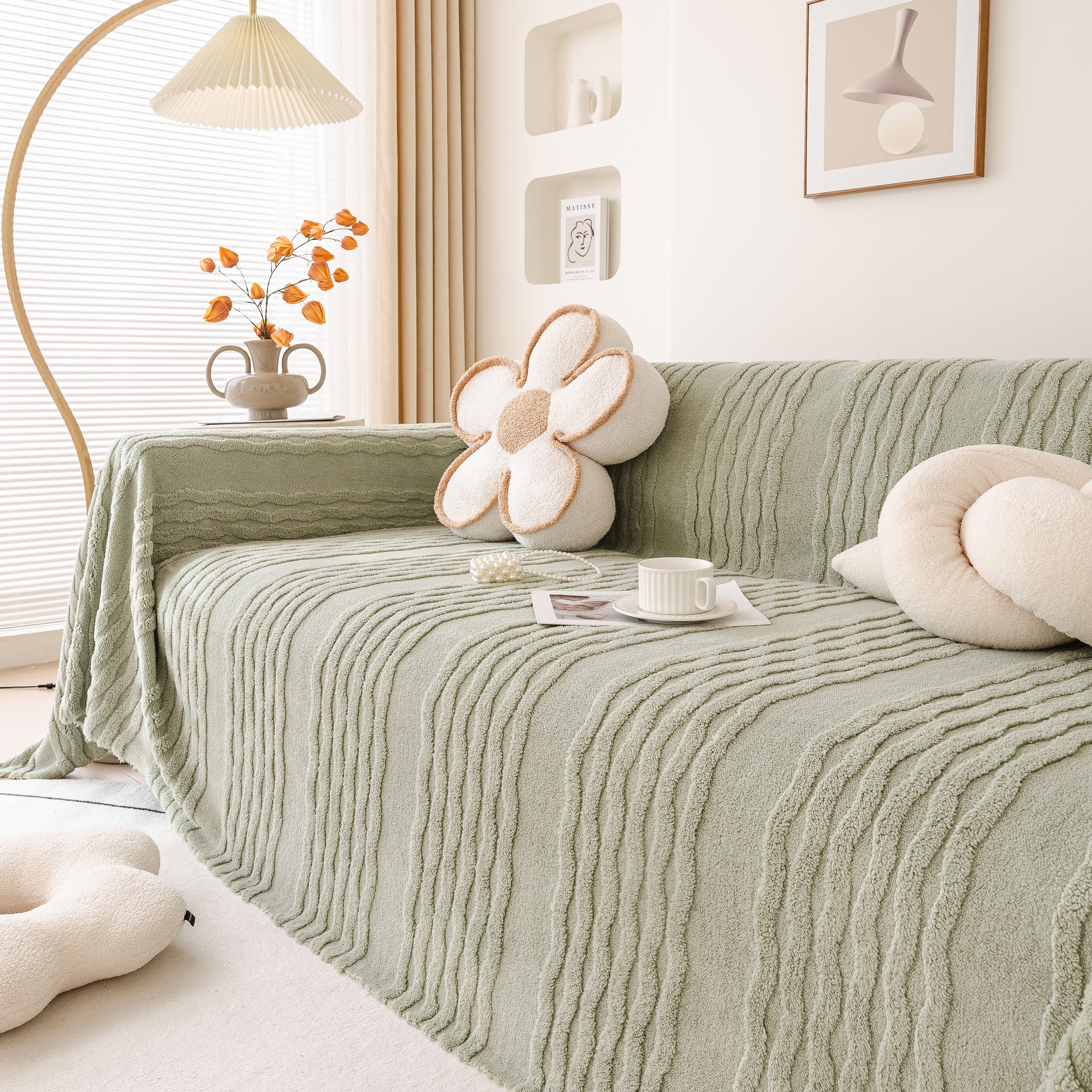 Modern 3d Water Ripple Sofa Cover, Non-shedding Cream Style Furniture Protector Throw