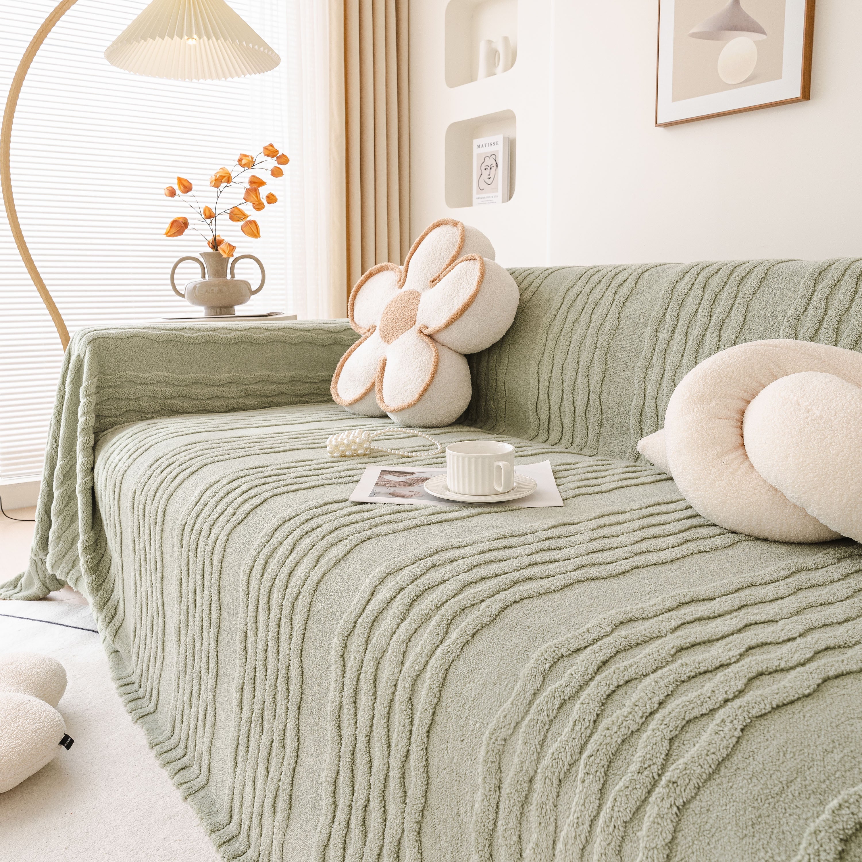 Modern 3d Water Ripple Sofa Cover, Non-shedding Cream Style Furniture Protector Throw