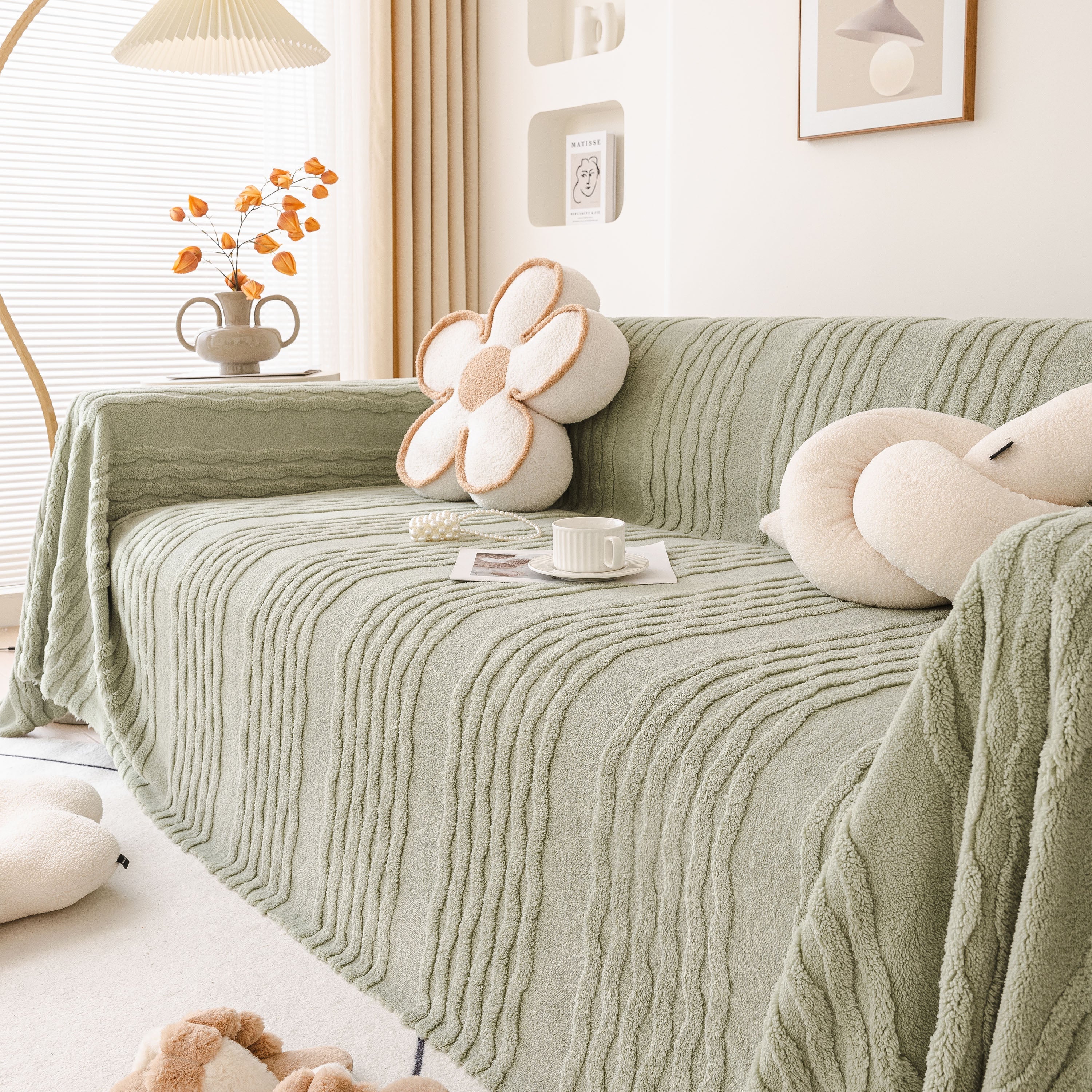 Modern 3d Water Ripple Sofa Cover, Non-shedding Cream Style Furniture Protector Throw