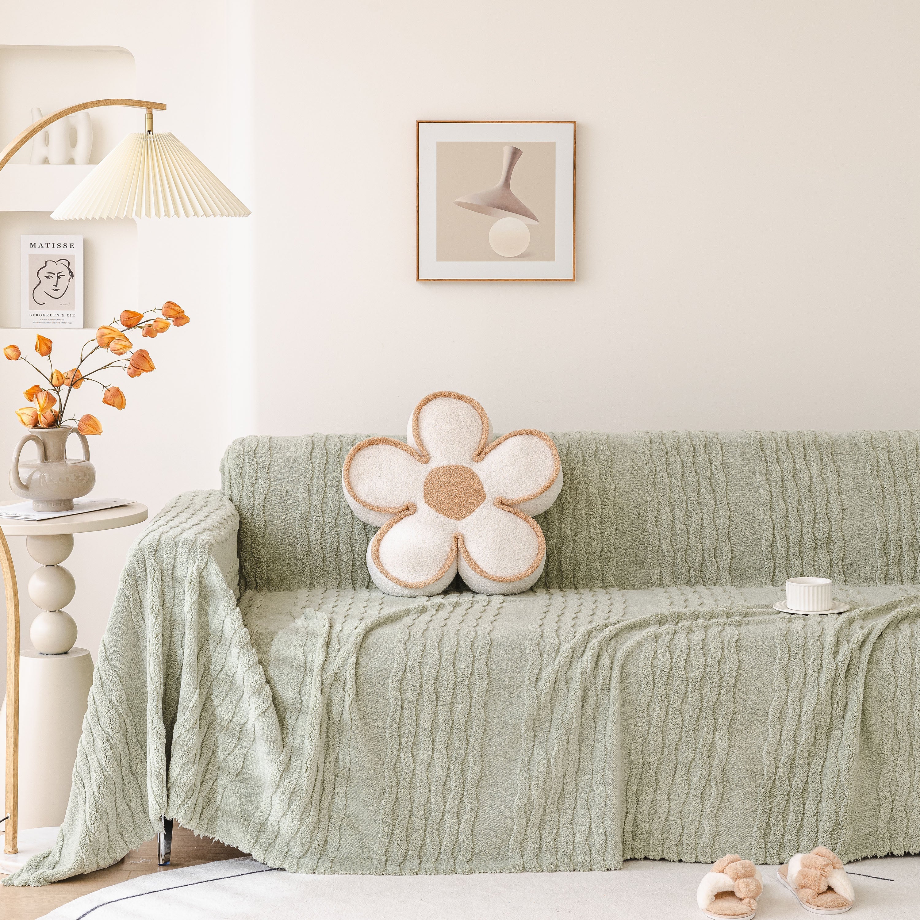 Modern 3d Water Ripple Sofa Cover, Non-shedding Cream Style Furniture Protector Throw