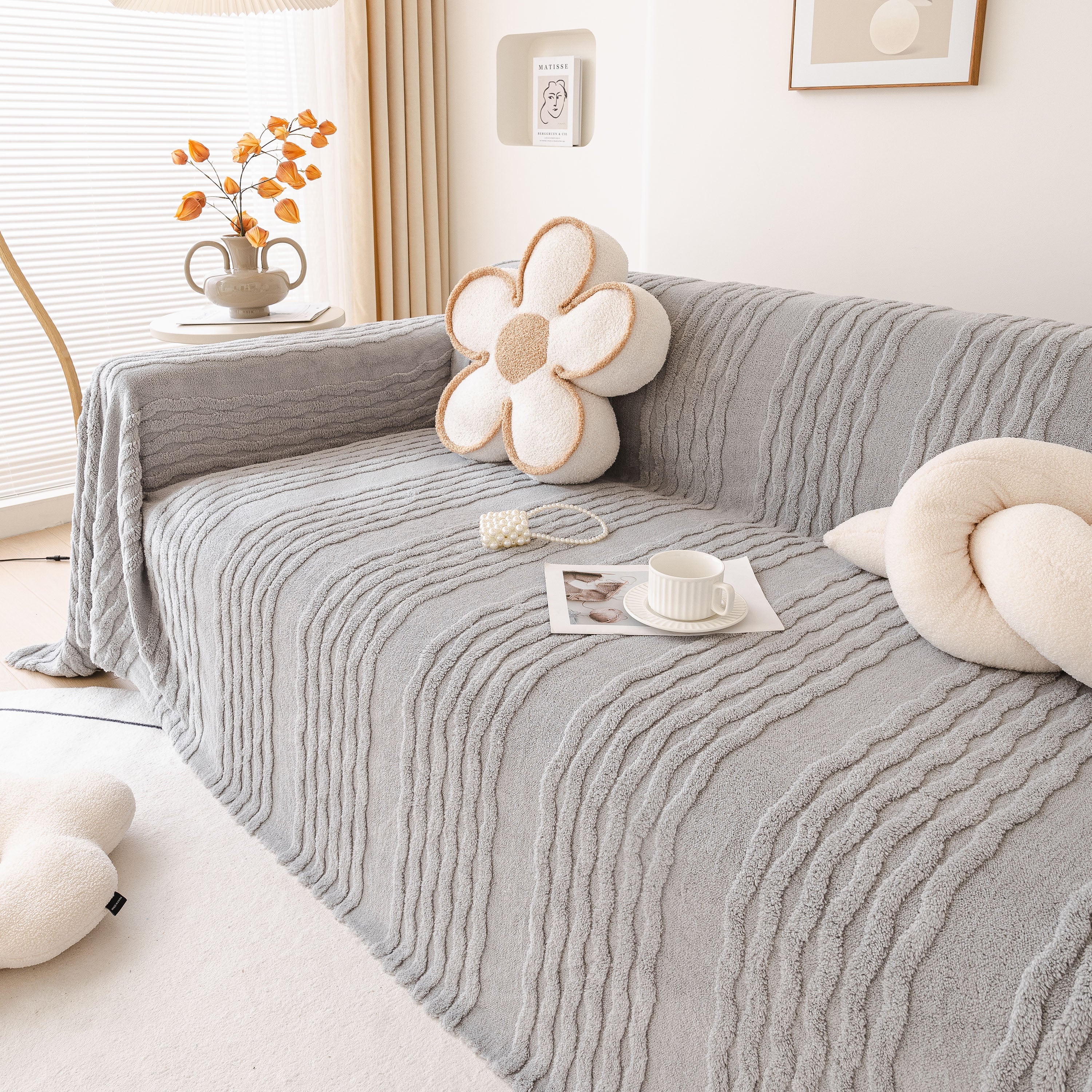 Modern 3d Water Ripple Sofa Cover, Non-shedding Cream Style Furniture Protector Throw