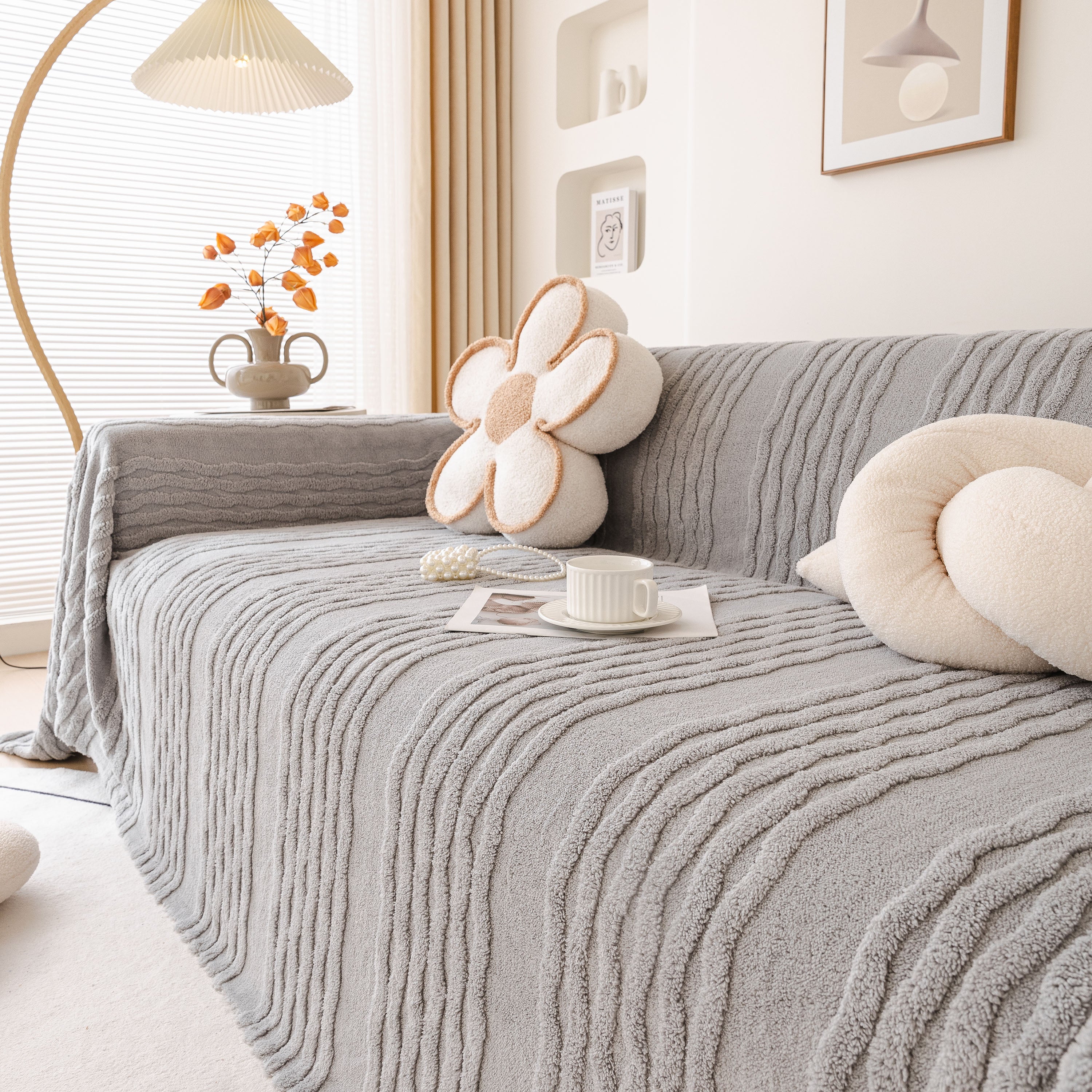 Modern 3d Water Ripple Sofa Cover, Non-shedding Cream Style Furniture Protector Throw