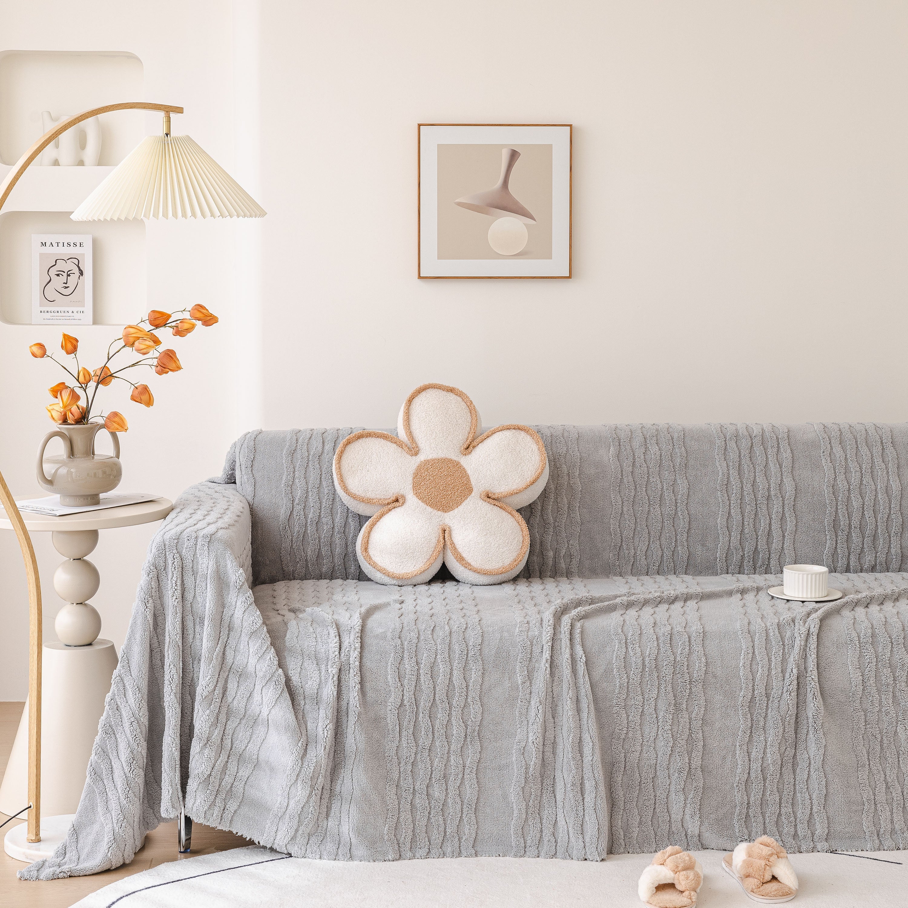 Modern 3d Water Ripple Sofa Cover, Non-shedding Cream Style Furniture Protector Throw