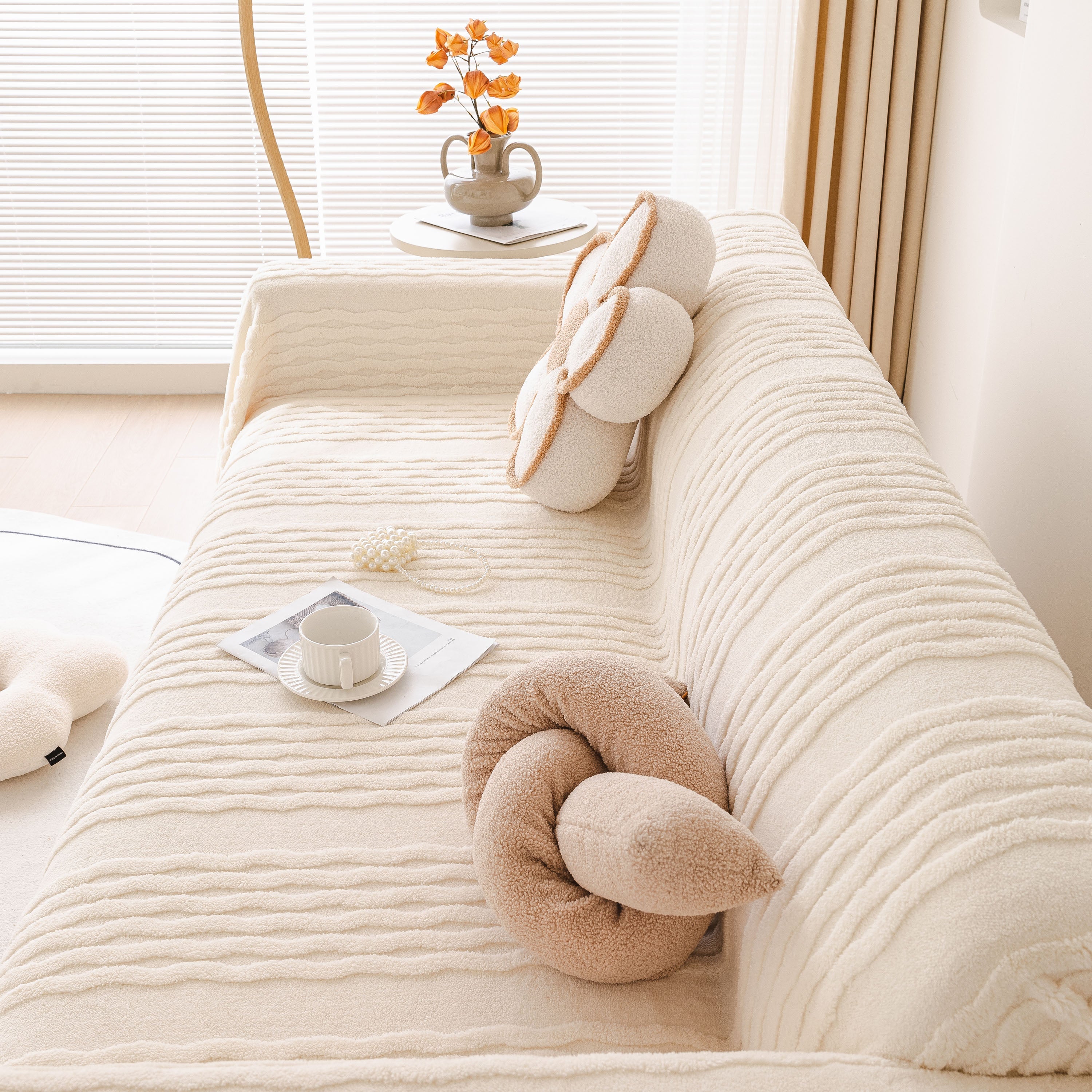 Modern 3d Water Ripple Sofa Cover, Non-shedding Cream Style Furniture Protector Throw