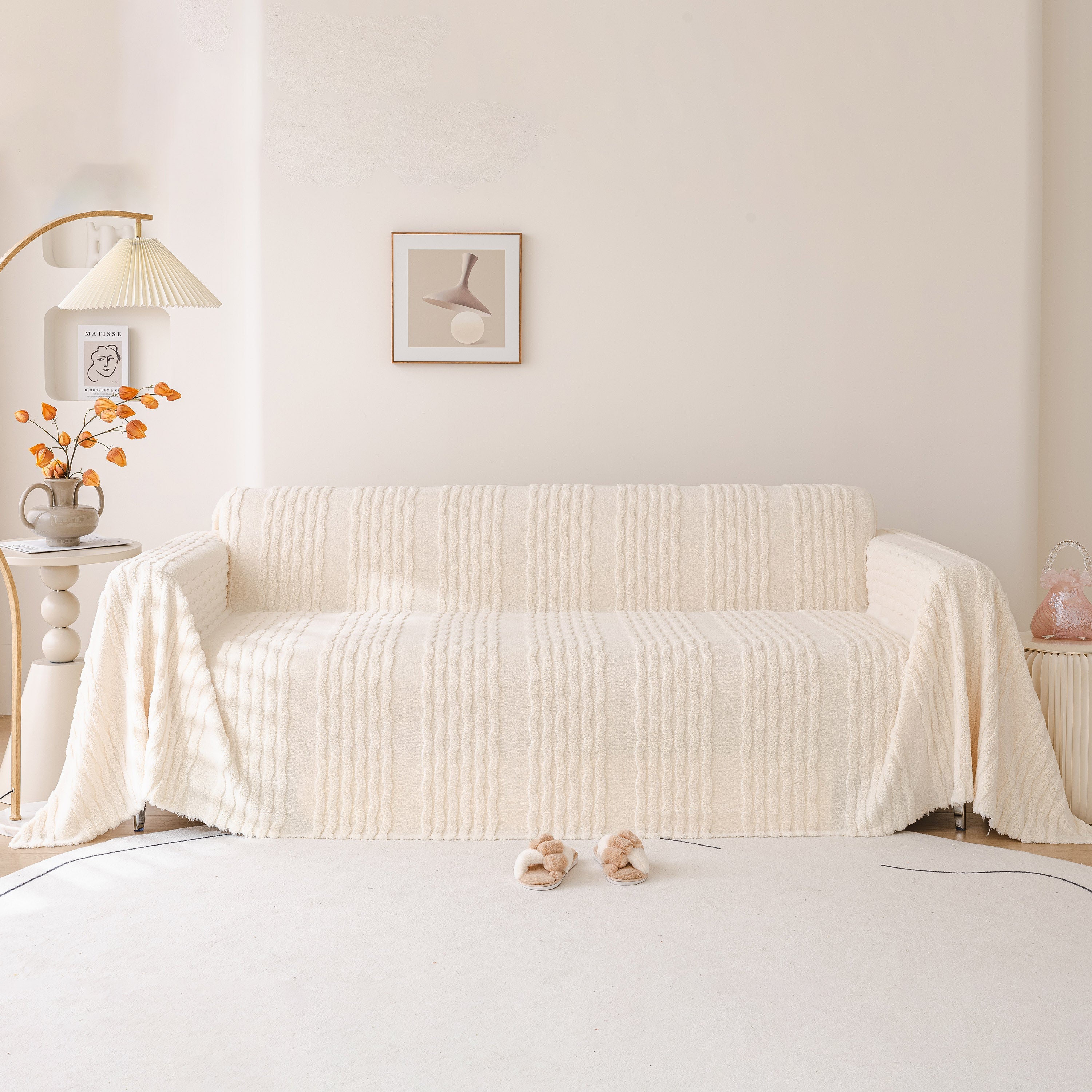 Modern 3d Water Ripple Sofa Cover, Non-shedding Cream Style Furniture Protector Throw