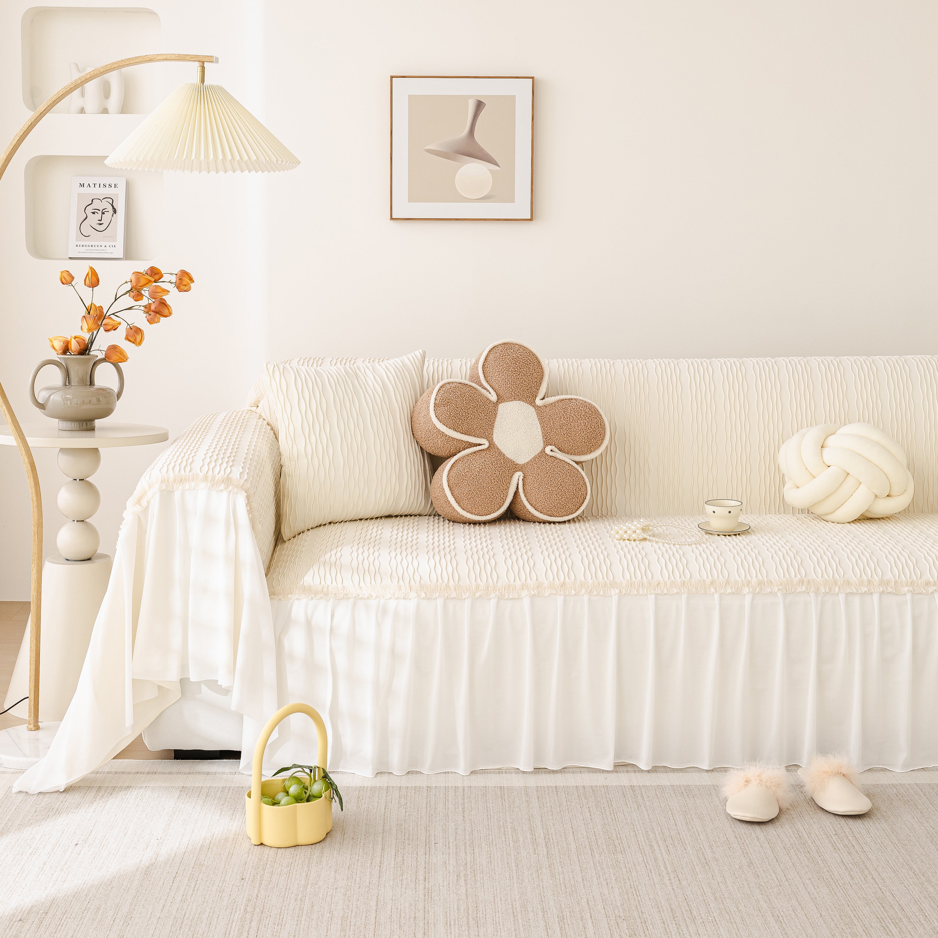 Soft Warm Flannel Couch Cover Throw Blanket With French Flounce, Beautiful Furniture Throws For Sofas