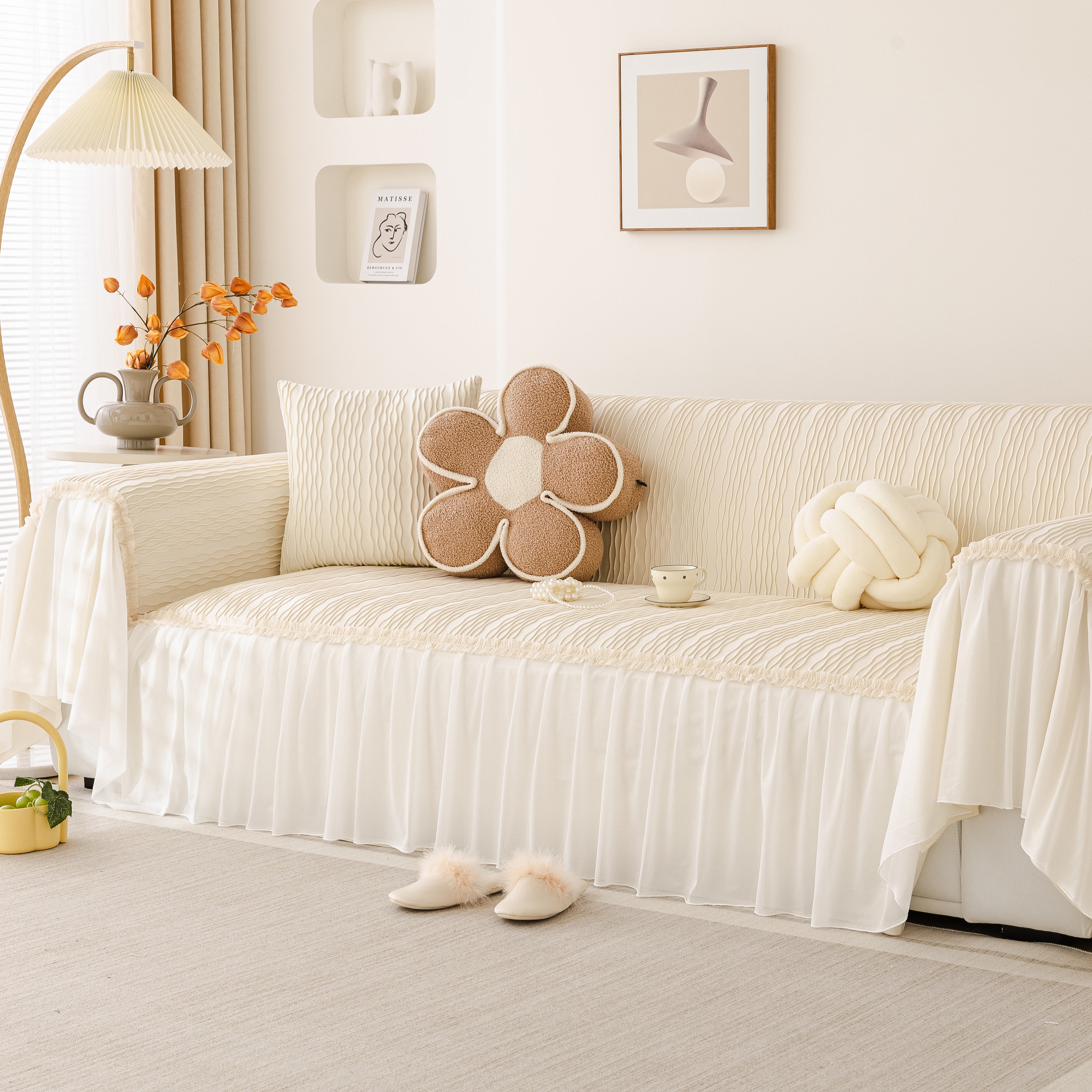 Soft Warm Flannel Couch Cover Throw Blanket With French Flounce, Beautiful Furniture Throws For Sofas